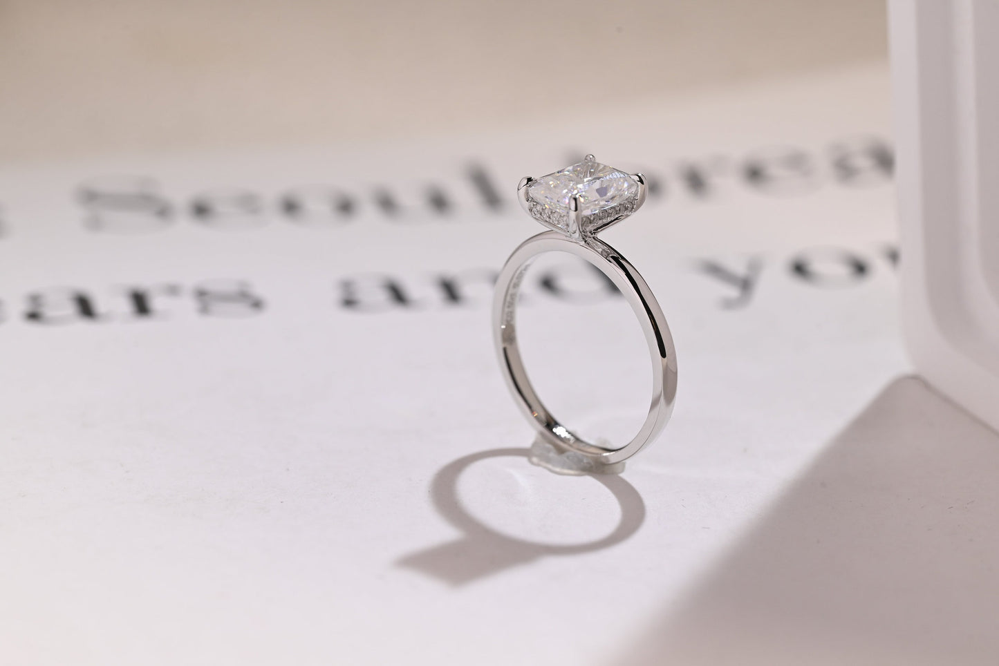 1.0 CT Radiant Cut Hidden Halo Moissanite Engagement Ring