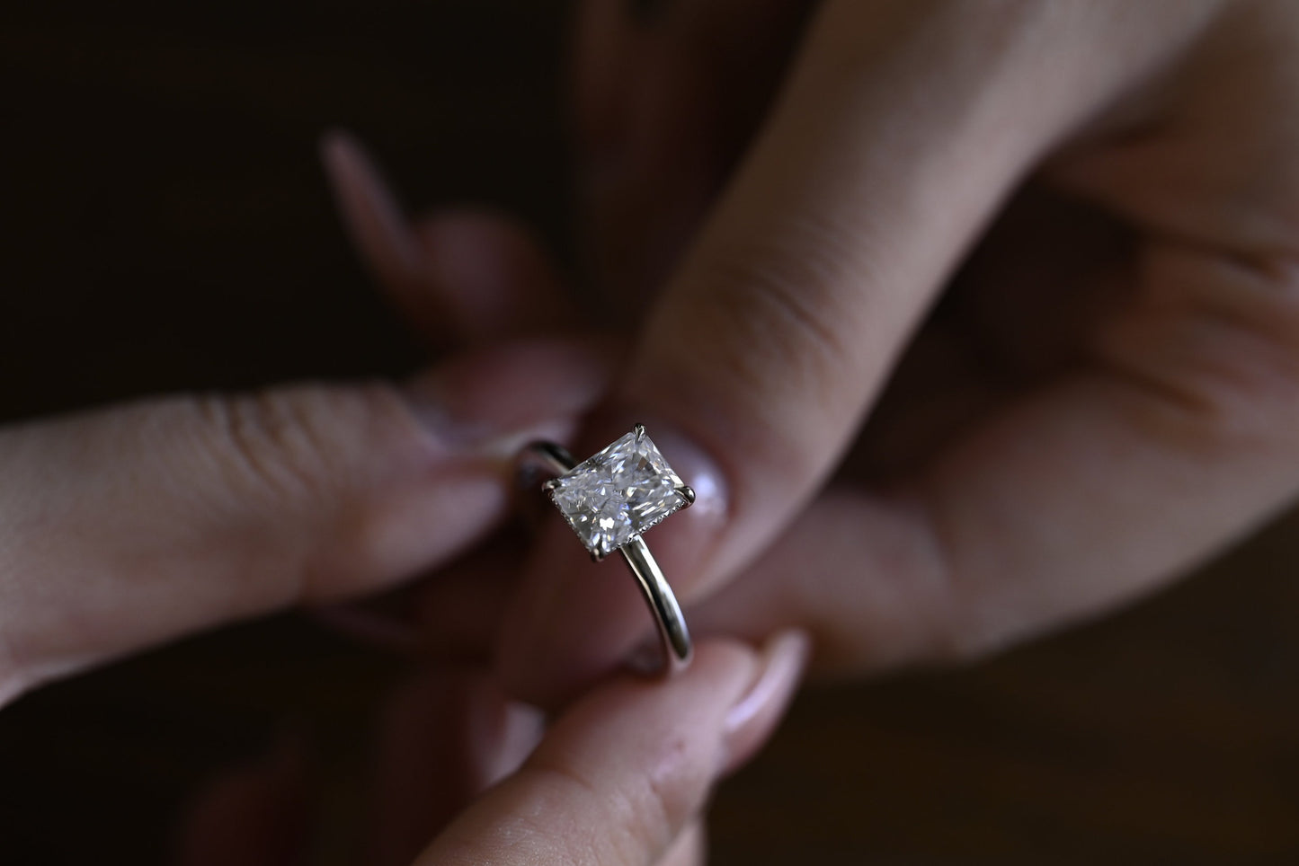 1.0 CT Radiant Cut Hidden Halo Moissanite Engagement Ring