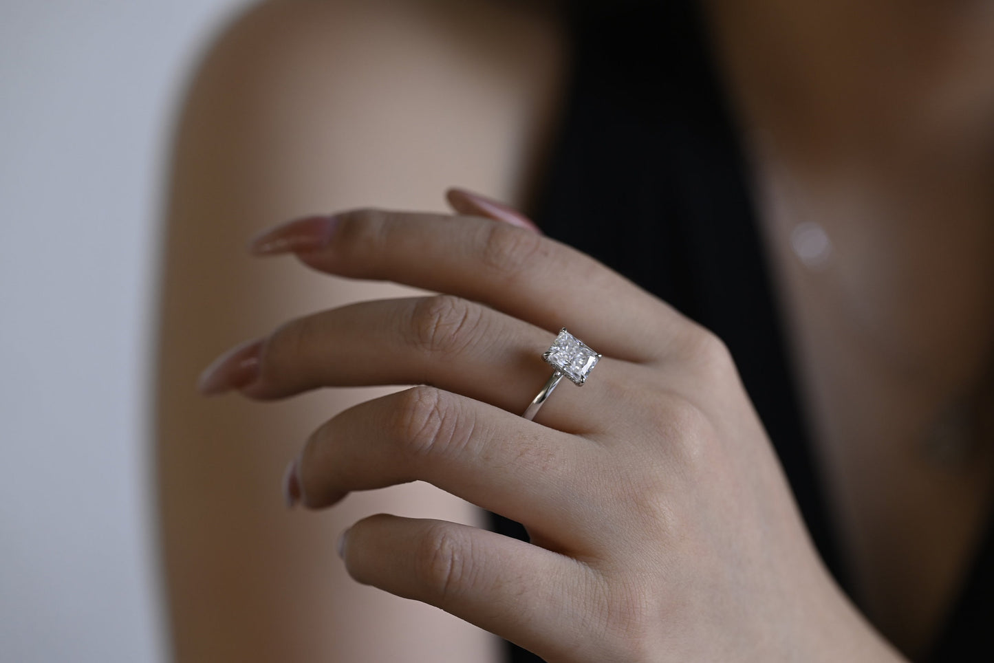 1.0 CT Radiant Cut Hidden Halo Moissanite Engagement Ring