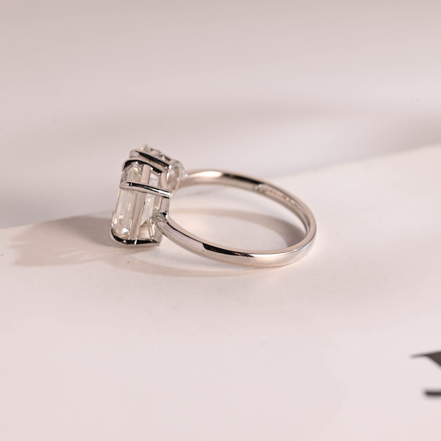 2.0 CT Pear & Emerald Cut Two Stone Moissanite Engagement Ring