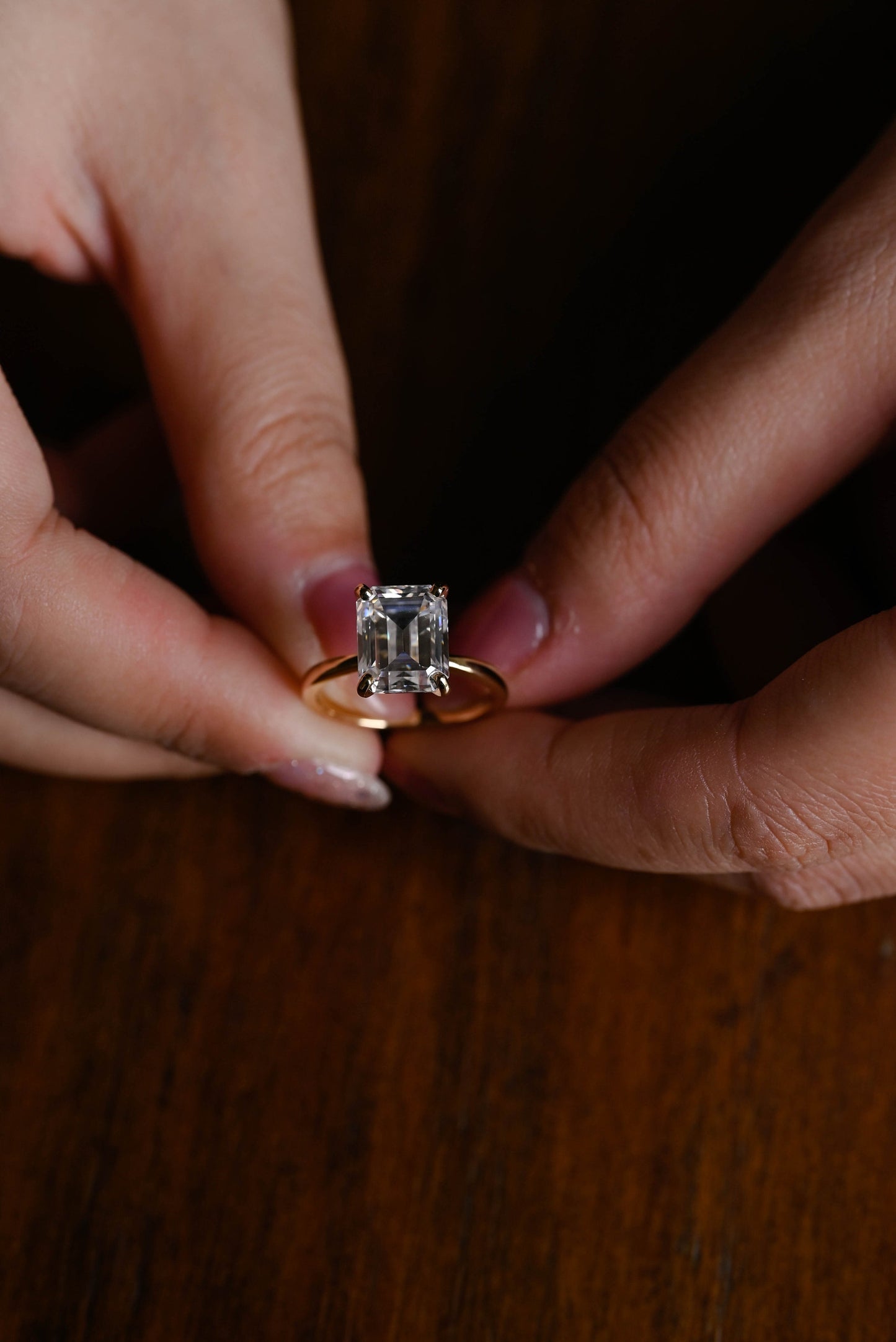 1.0 CT Emerald Cut Solitaire Moissanite Engagement Ring