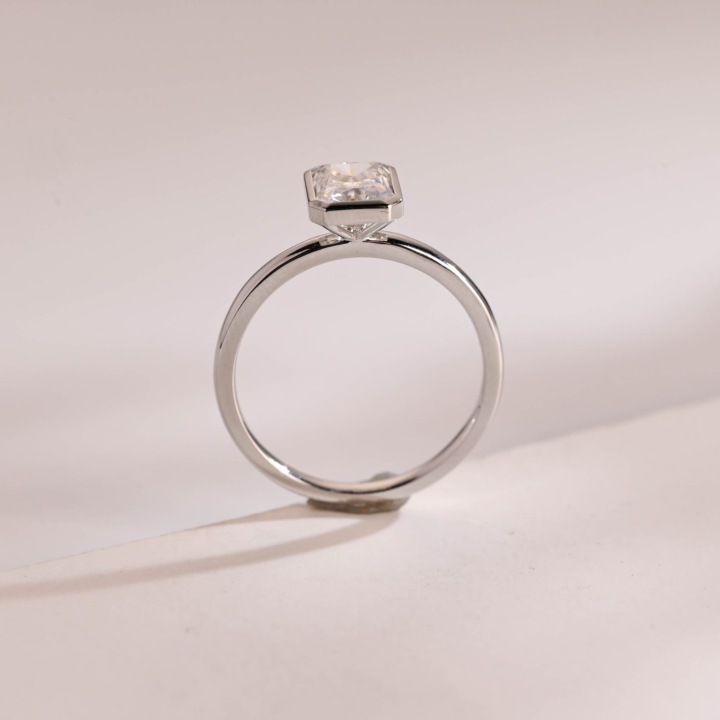 0.80 CT Radiant Cut Bezel Moissanite Engagement Ring