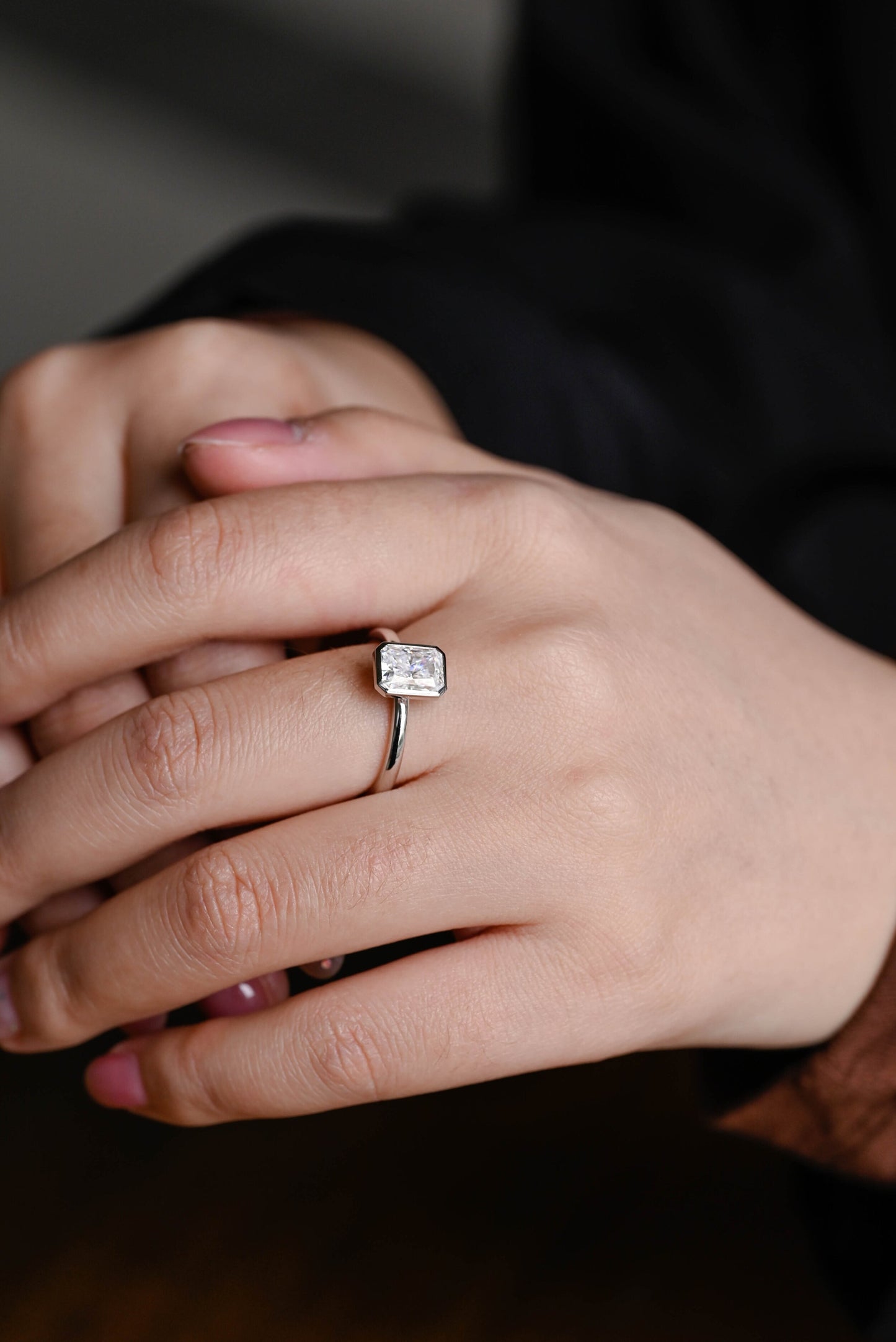 0.80 CT Radiant Cut Bezel Moissanite Engagement Ring