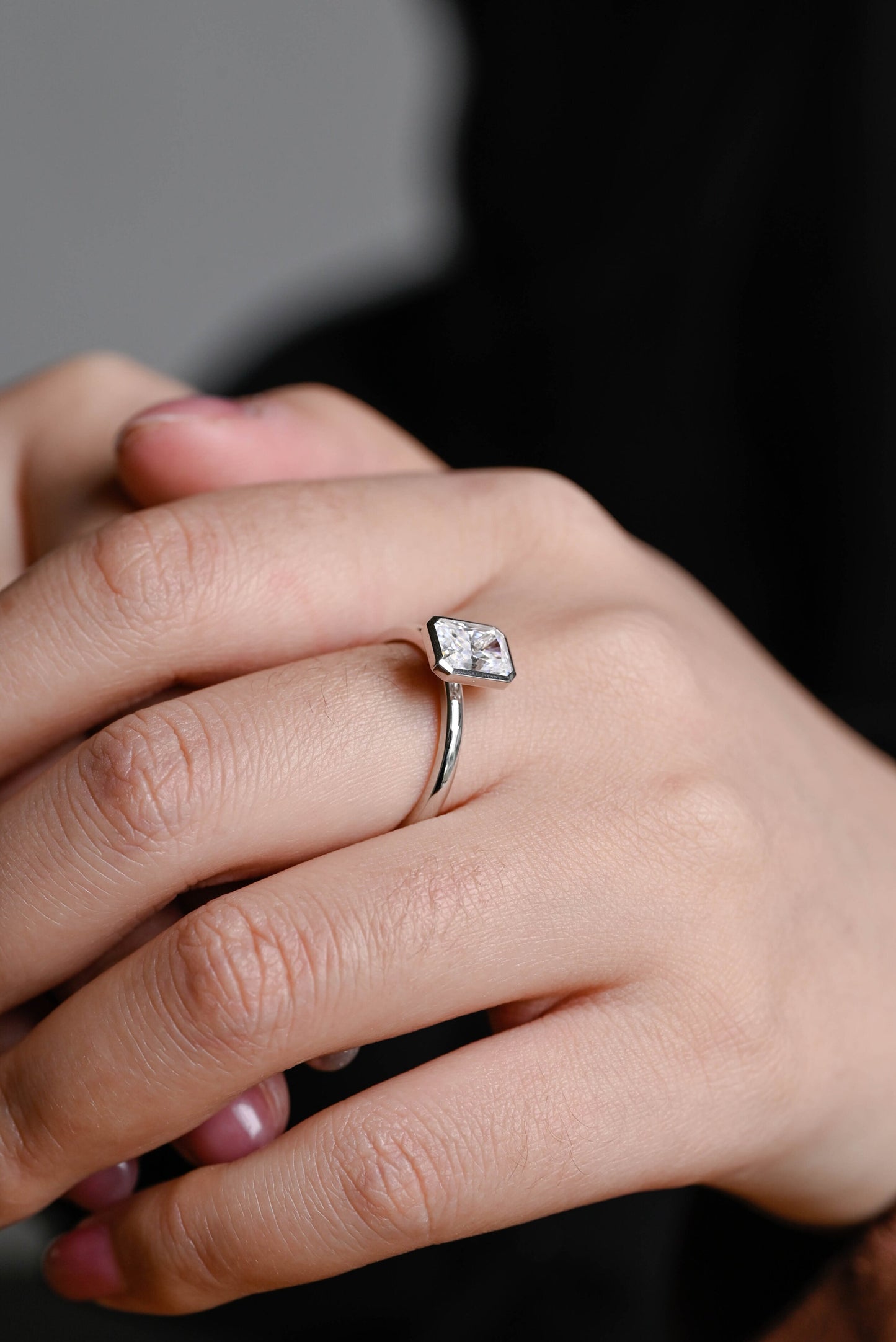 0.80 CT Radiant Cut Bezel Moissanite Engagement Ring