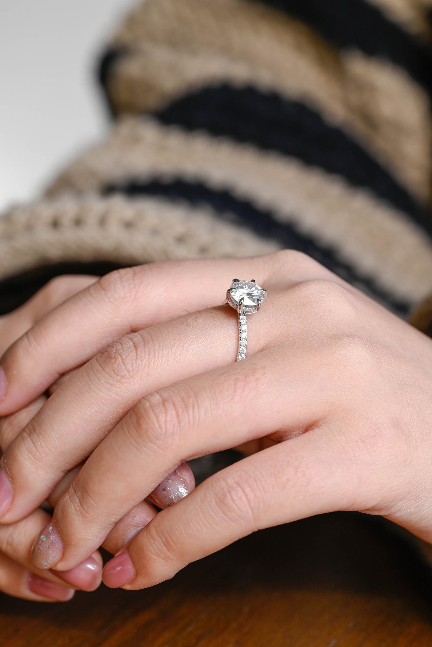 1.0 CT Round Cut Hidden Halo Moissanite Engagement Ring