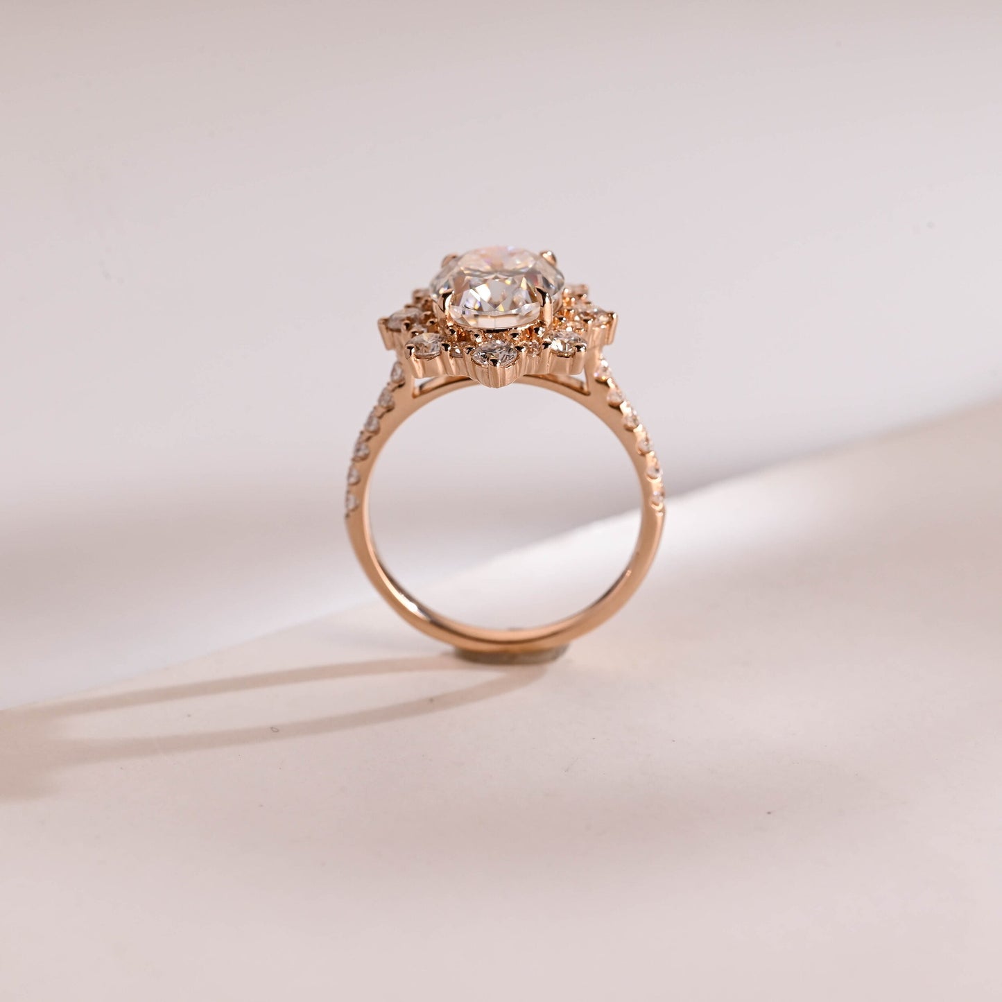 1.0 CT Oval Cut Halo Moissanite Engagement Ring