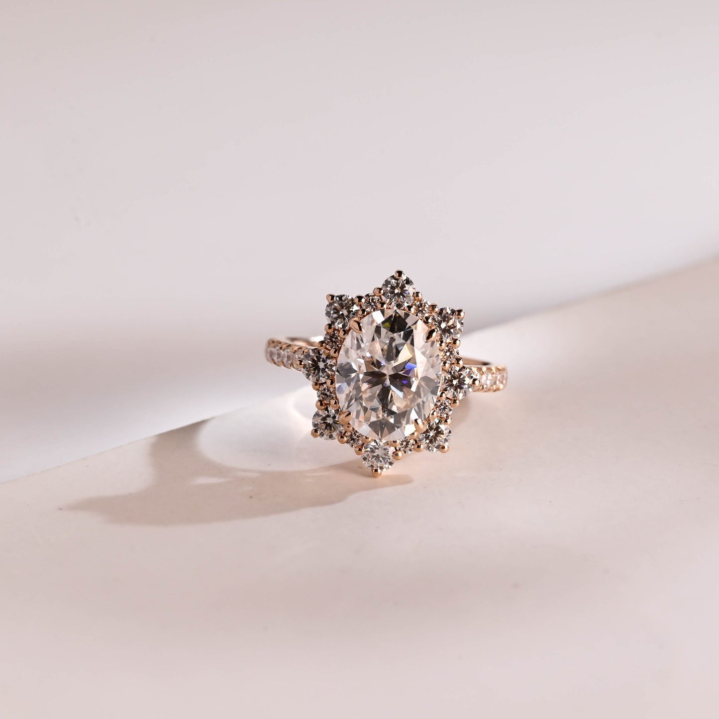 1.0 CT Oval Cut Halo Moissanite Engagement Ring