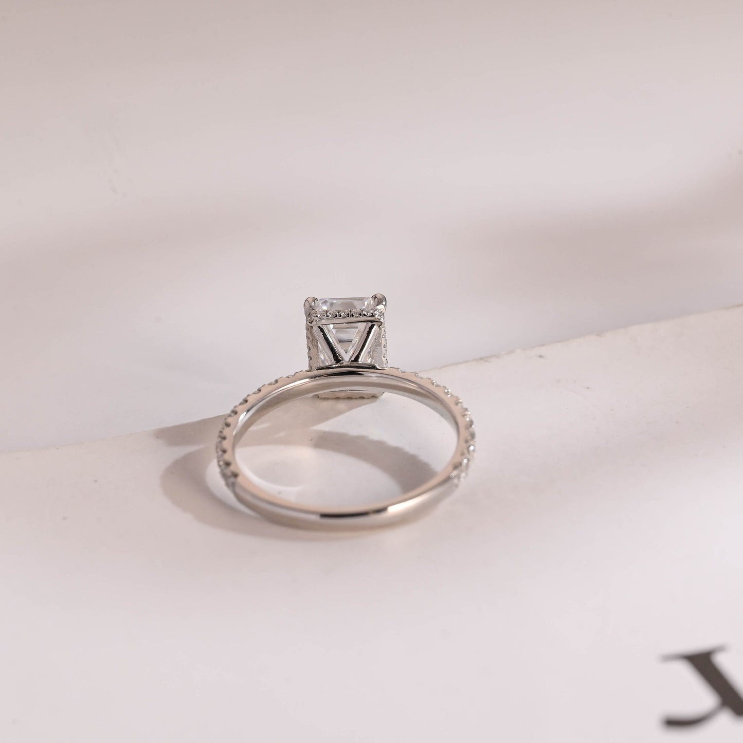 1.0 CT Emerald Cut Hidden Halo Moissanite Engagement Ring