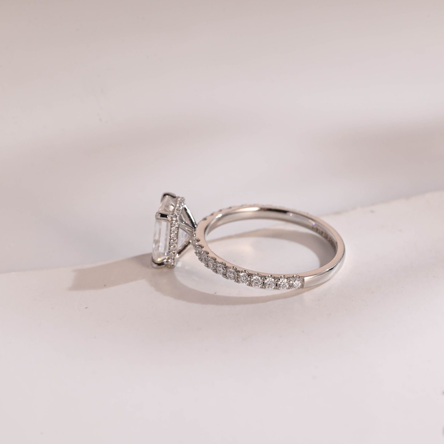 1.0 CT Emerald Cut Hidden Halo Moissanite Engagement Ring