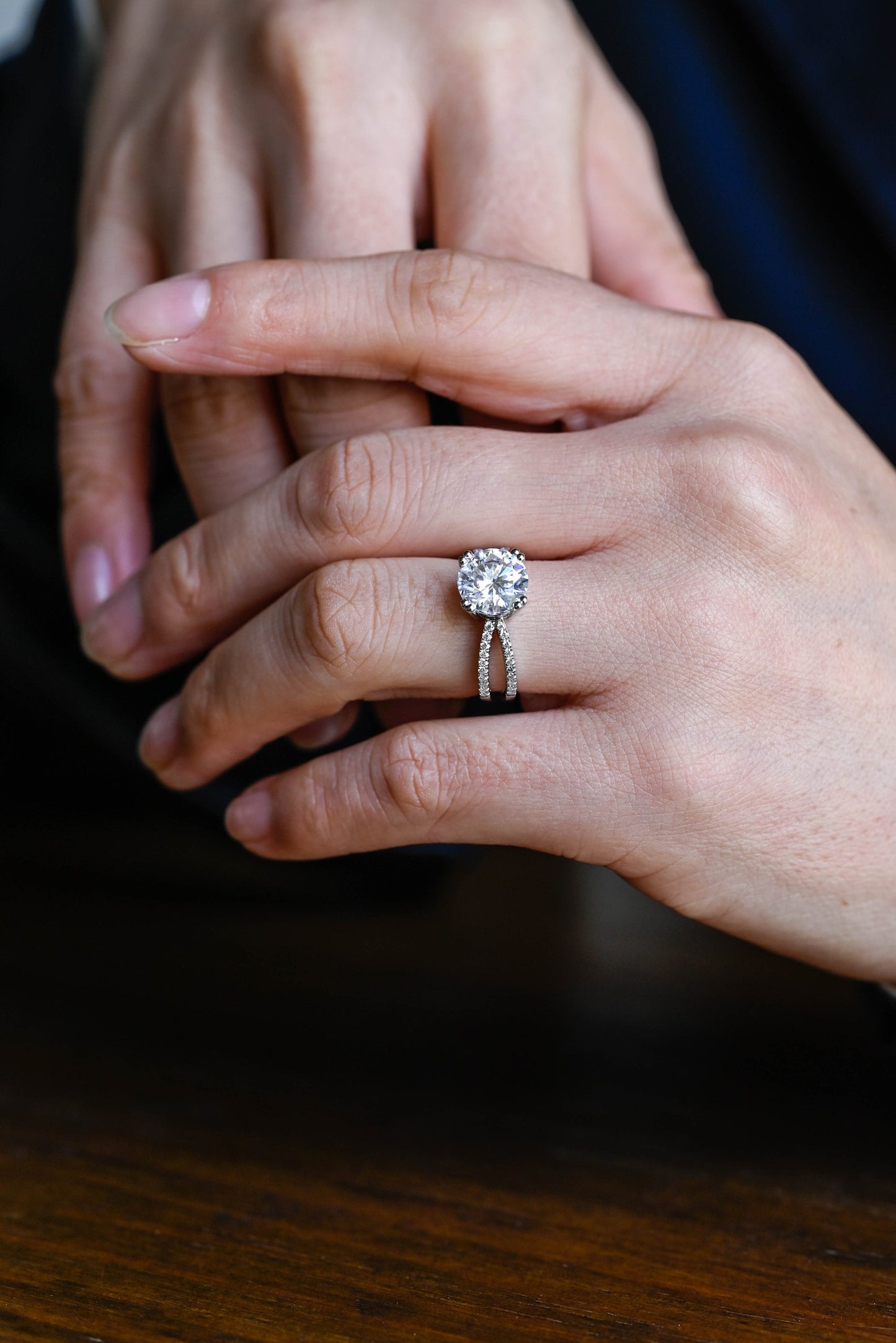1.5 CT Round Cut Split Shank Moissanite Engagement Ring