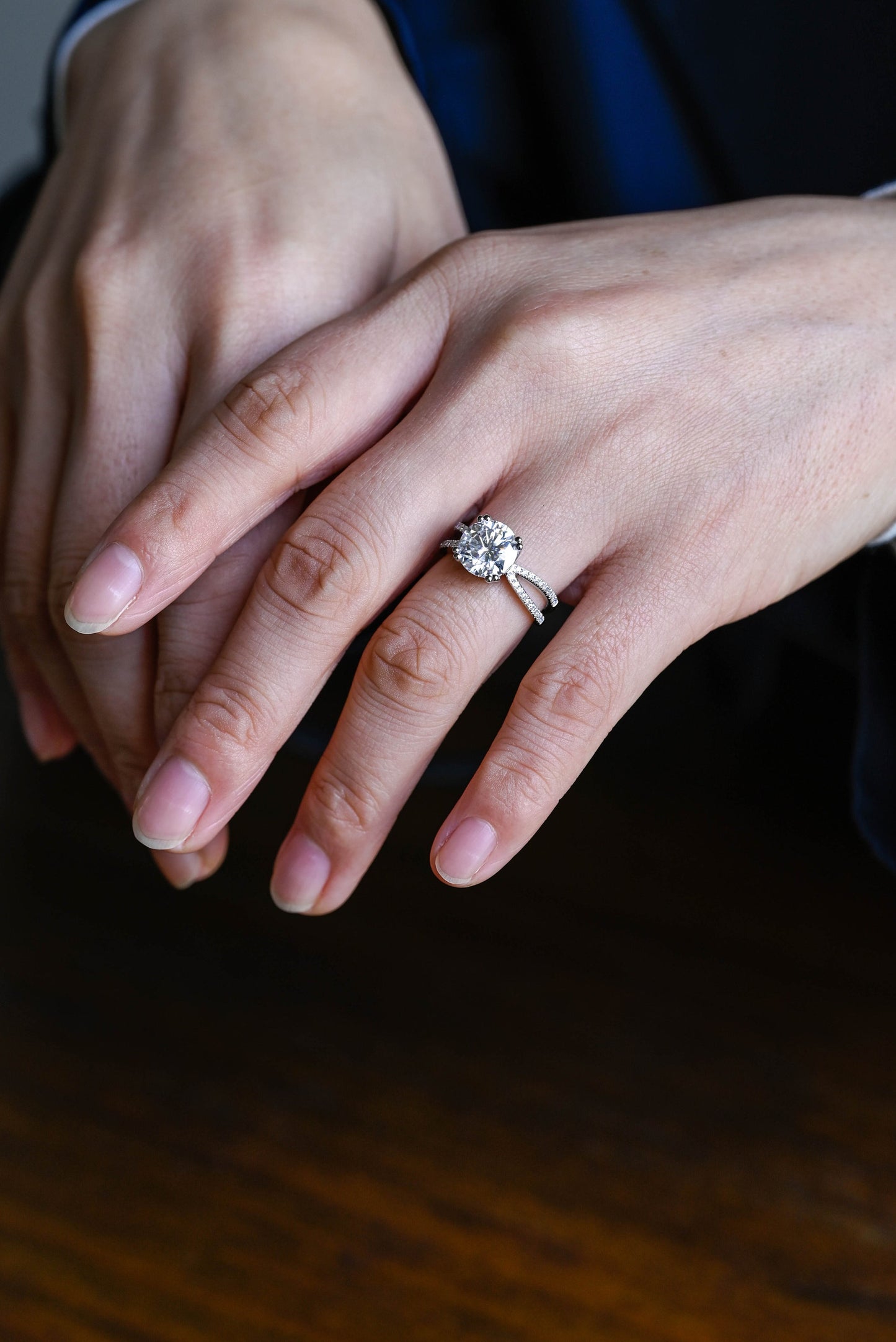 1.5 CT Round Cut Split Shank Moissanite Engagement Ring
