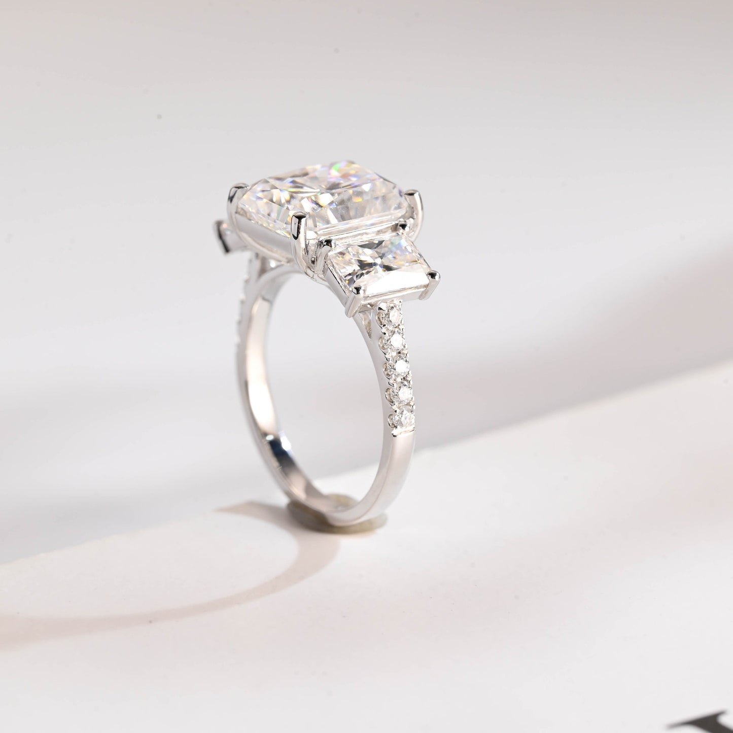 1.0 CT Radiant Cut Three Stone Moissanite Engagement Ring