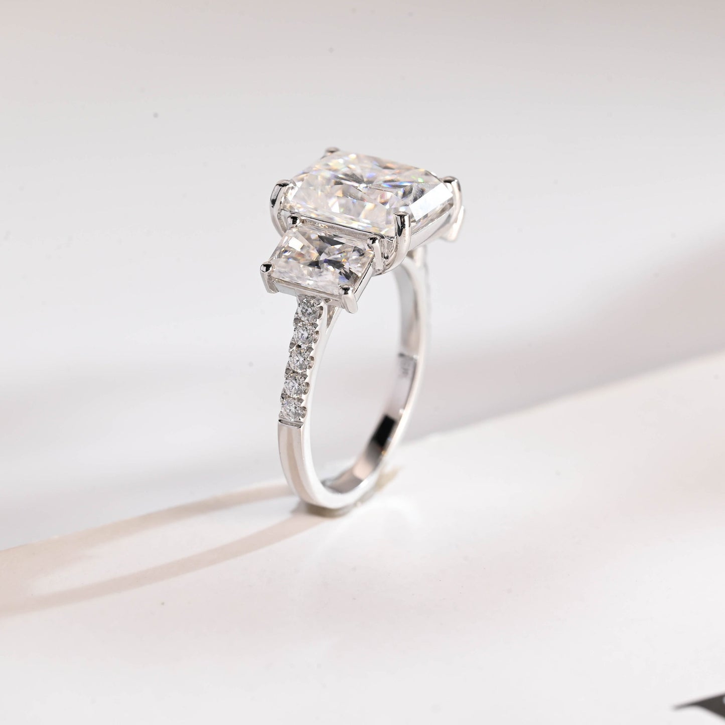 1.0 CT Radiant Cut Three Stone Moissanite Engagement Ring
