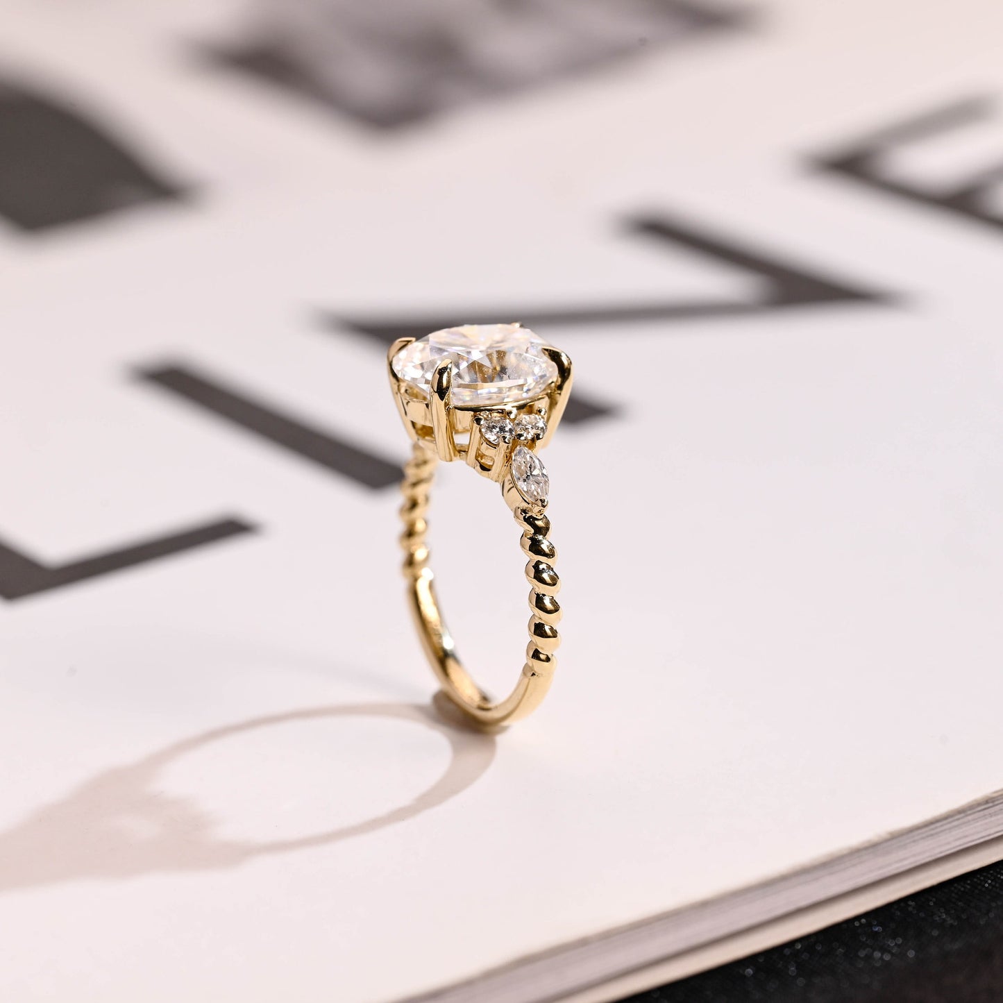 1.0 CT Oval Cut Cluster Moissanite Engagement Ring