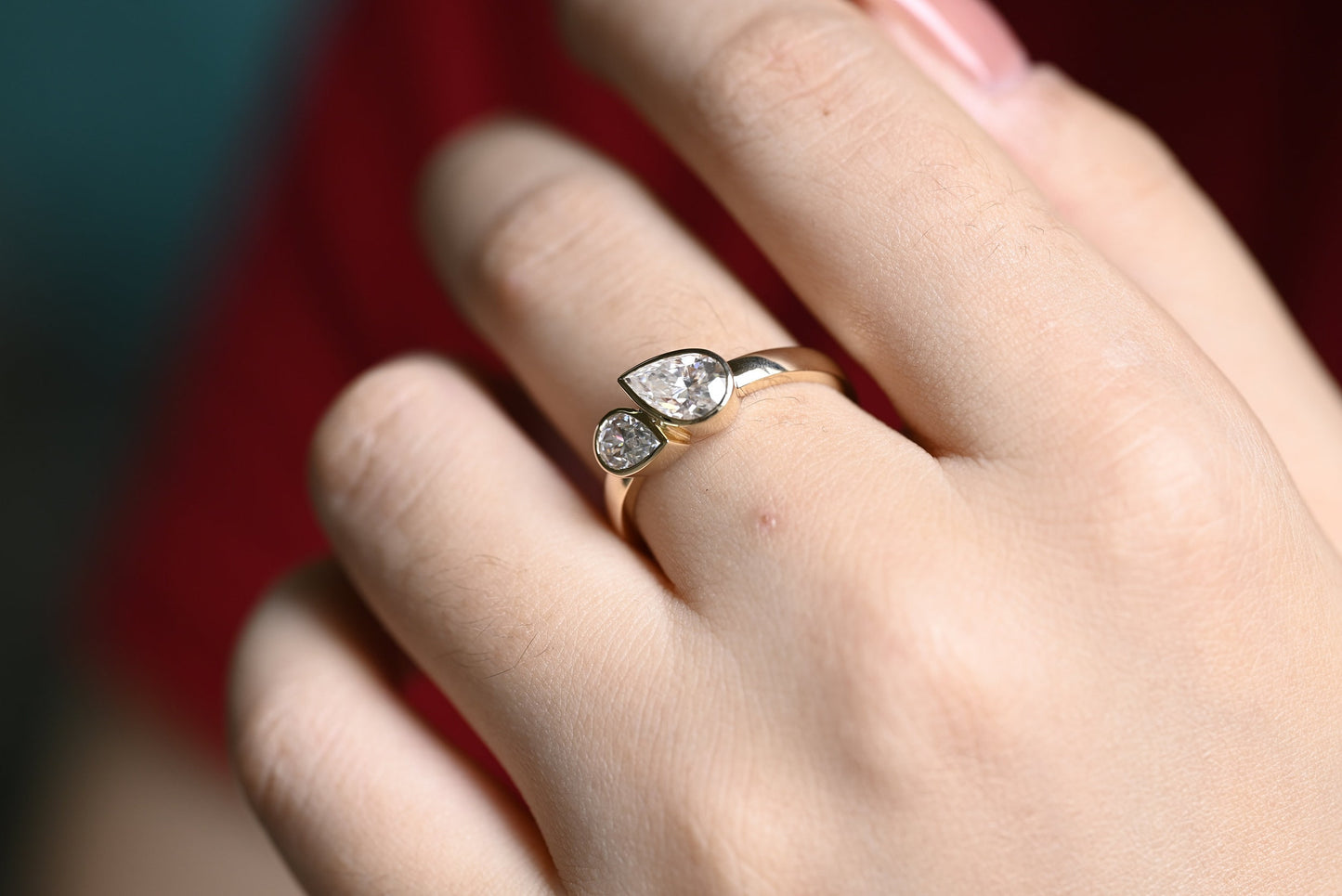 1.0 CT Pear Cut Two Stone Moissanite Engagement Ring