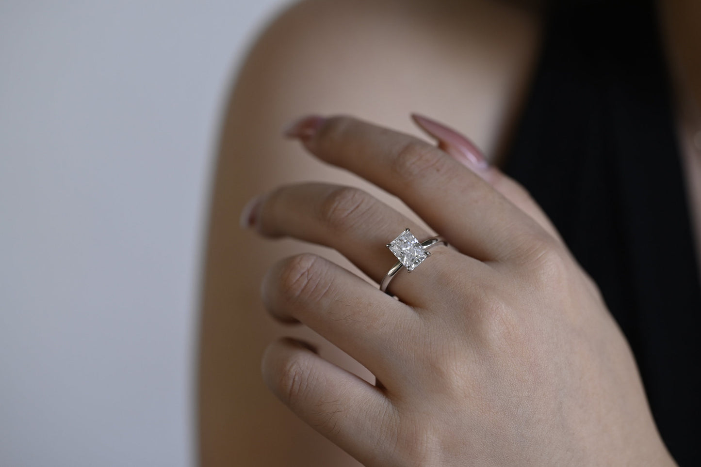1.0 CT Radiant Cut Hidden Halo Moissanite Engagement Ring