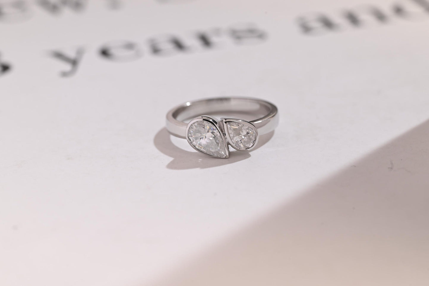 1.0 CT Pear Cut Two Stone Moissanite Engagement Ring