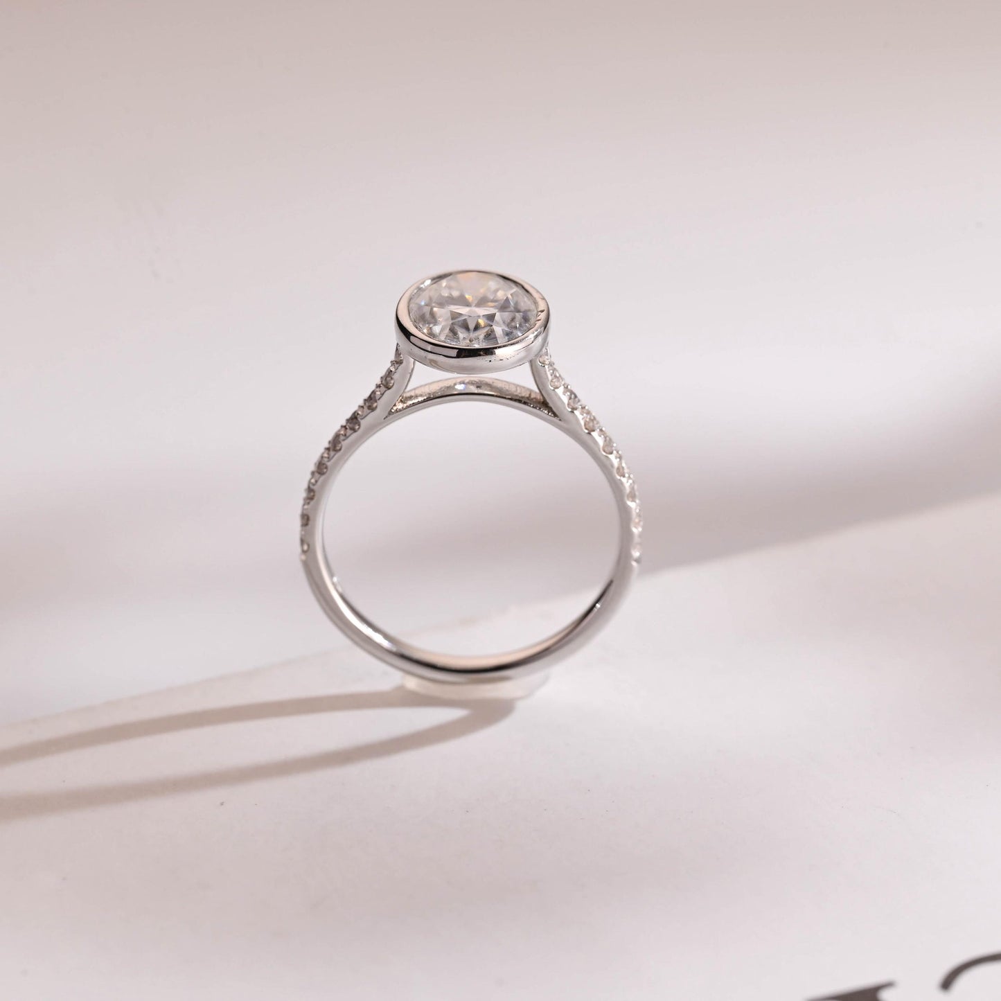 2.0 CT Oval Cut Bezel Moissanite Engagement Ring