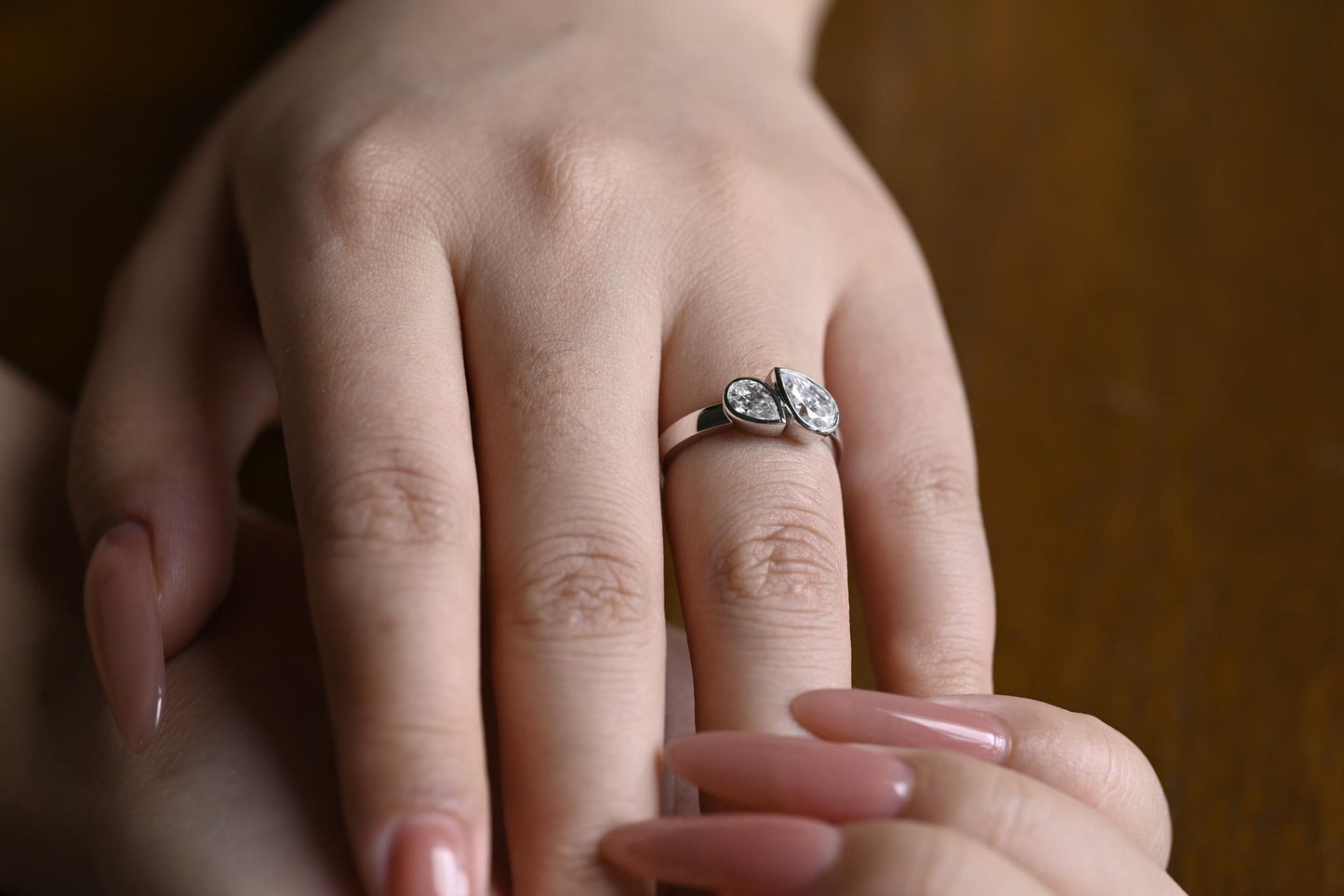 1.0 CT Pear Cut Two Stone Moissanite Engagement Ring