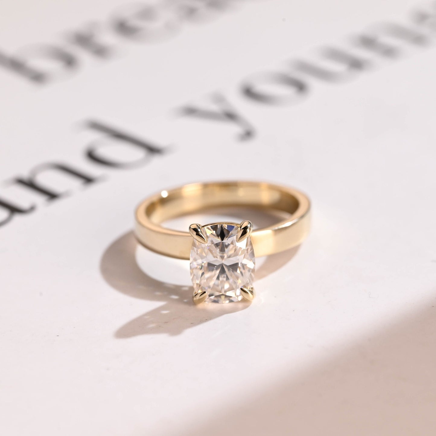 3.0 CT Elongated Cushion Cut Solitaire Moissanite Engagement Ring