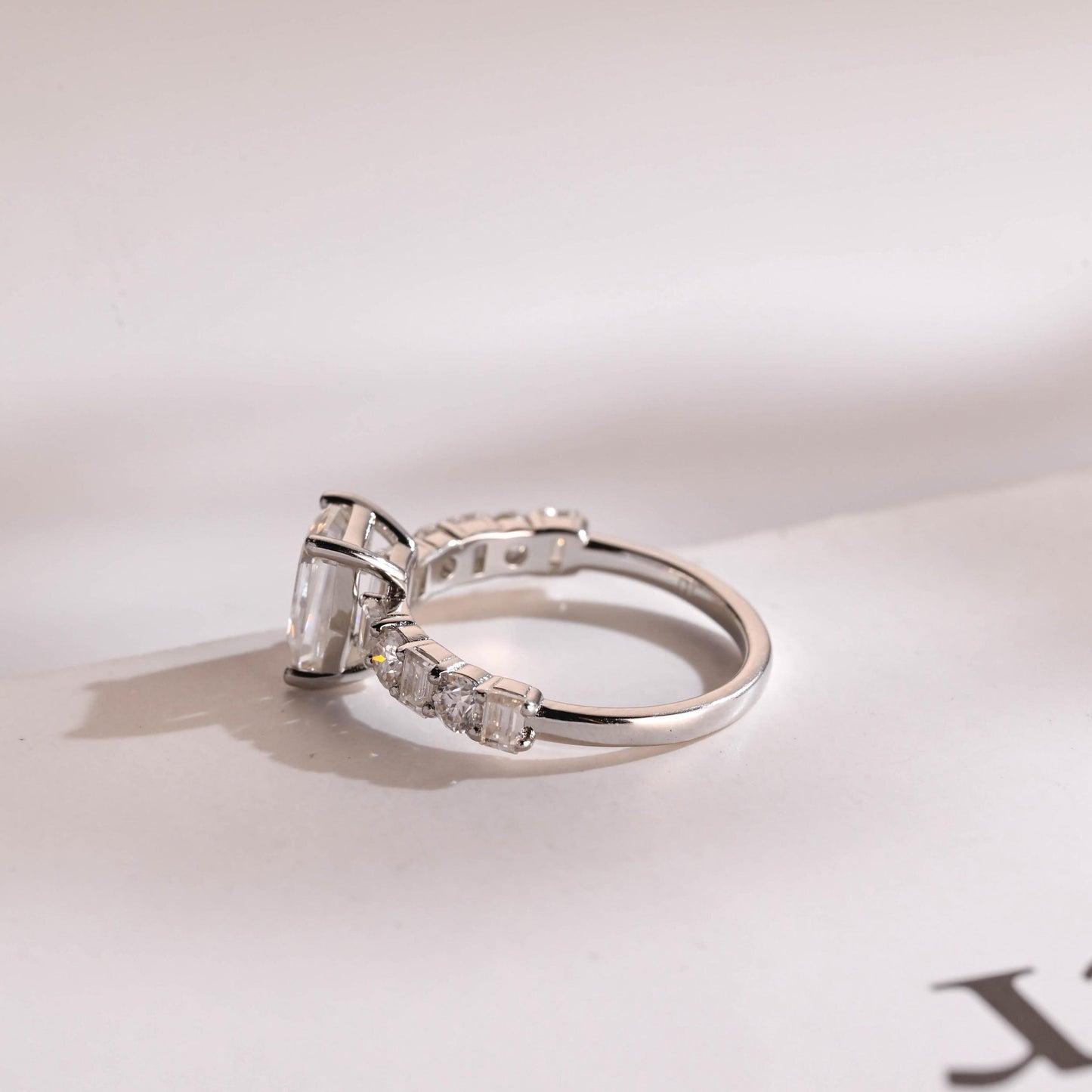 2.0 CT Emerald Cut Half Pave Moissanite Engagement Ring