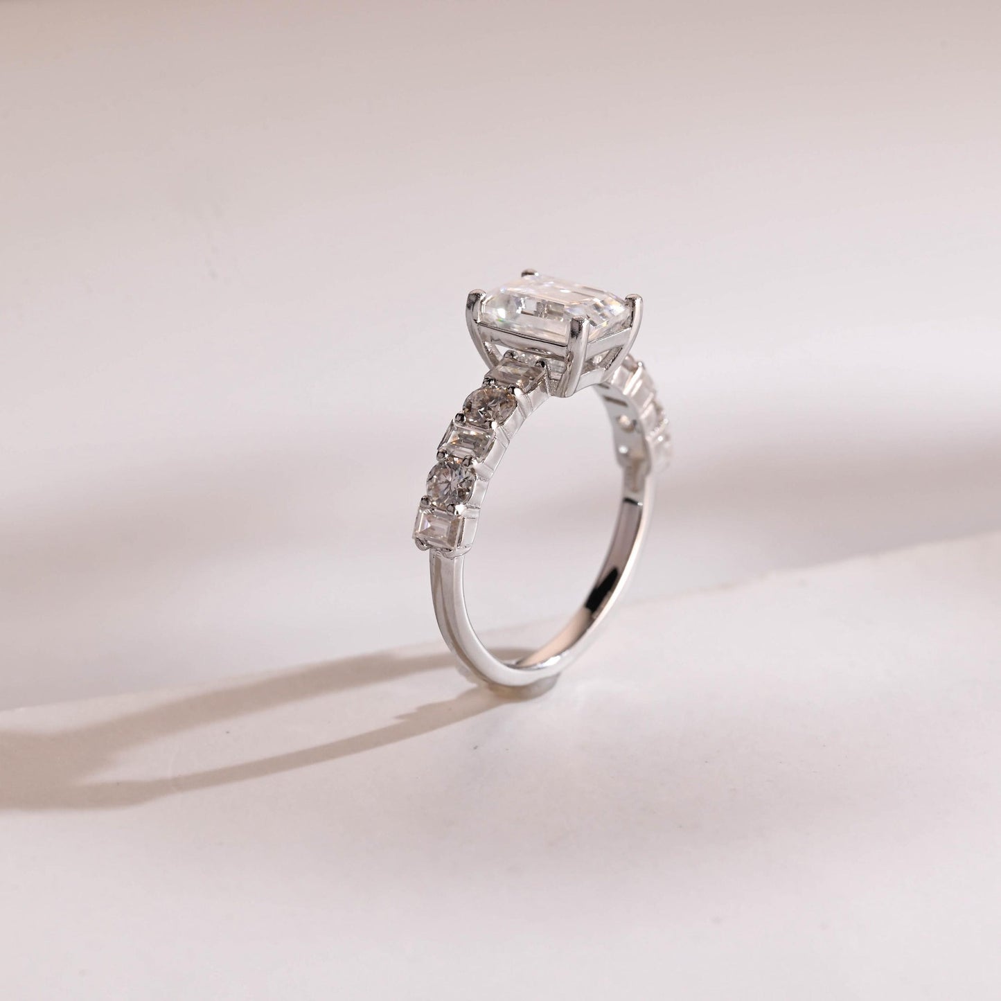 2.0 CT Emerald Cut Half Pave Moissanite Engagement Ring