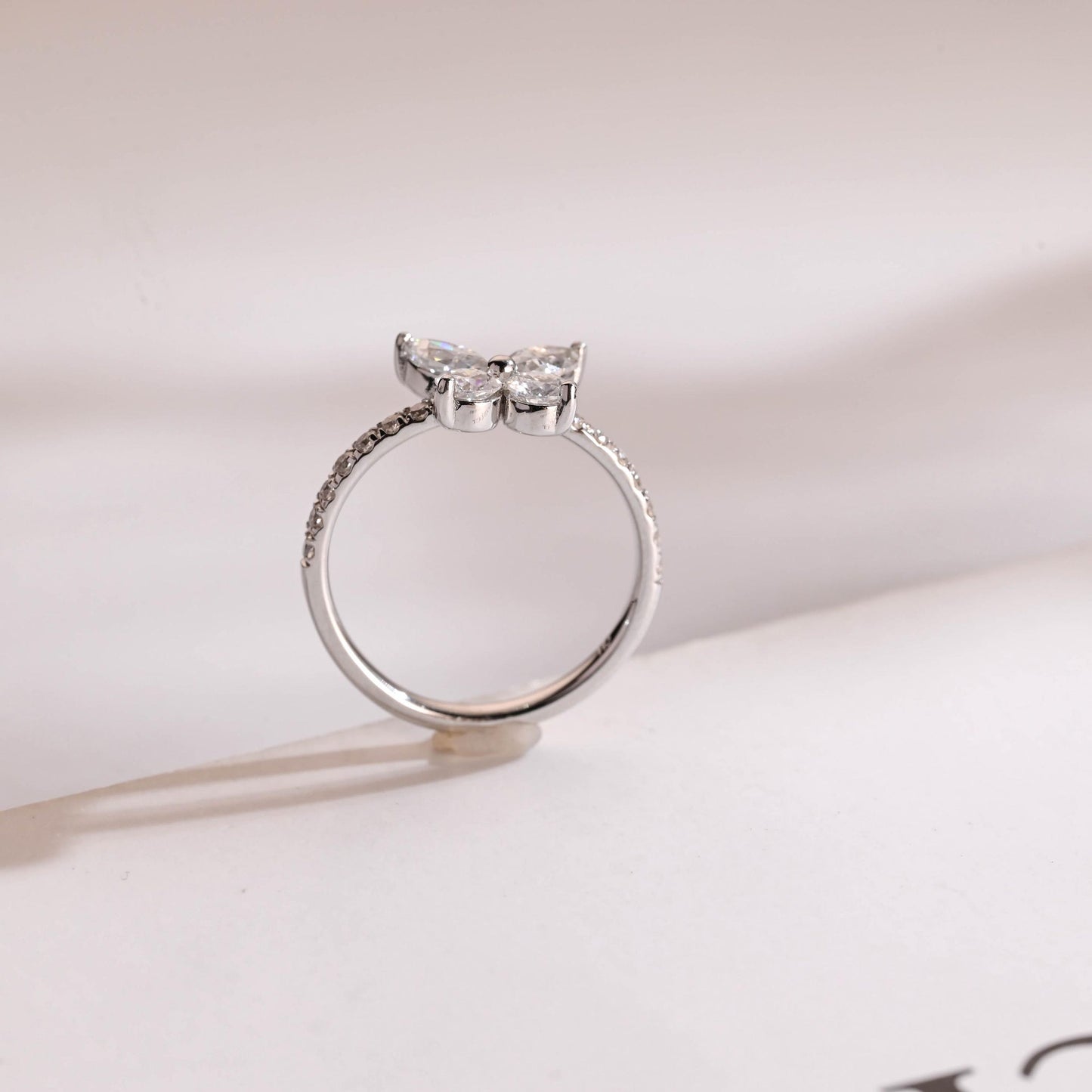 1.30 TCW Marquise & Round Cut Moissanite Engagement Ring