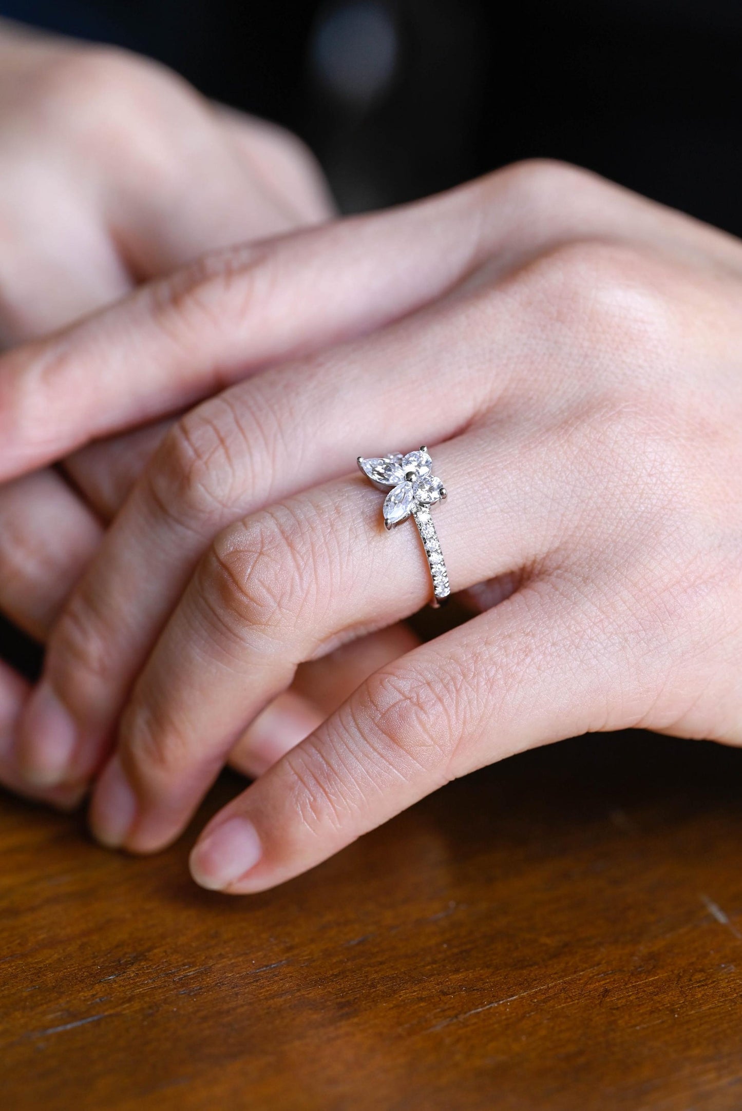 1.30 TCW Marquise & Round Cut Moissanite Engagement Ring