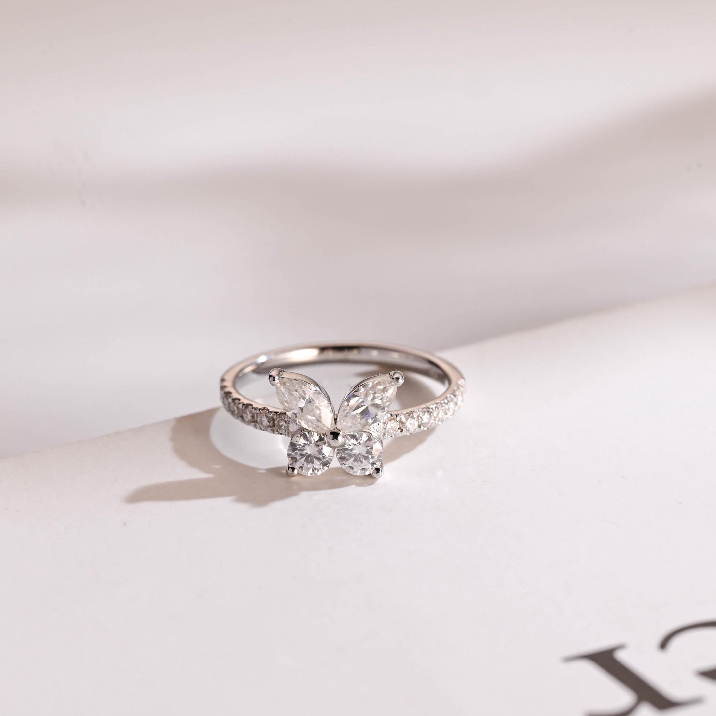 1.30 TCW Marquise & Round Cut Moissanite Engagement Ring