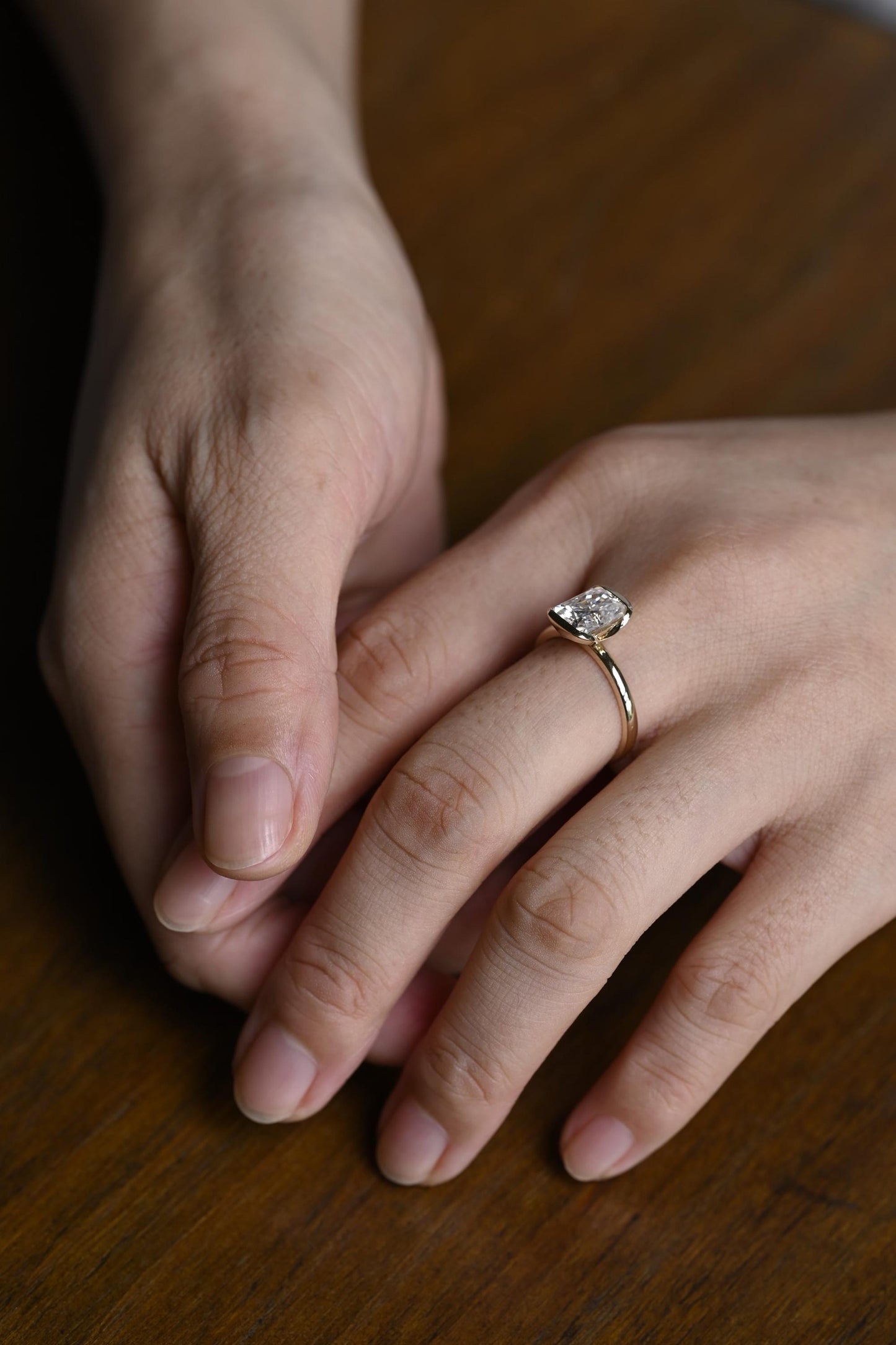 0.80 CT Radiant Cut Half Bezel Moissanite Engagement Ring