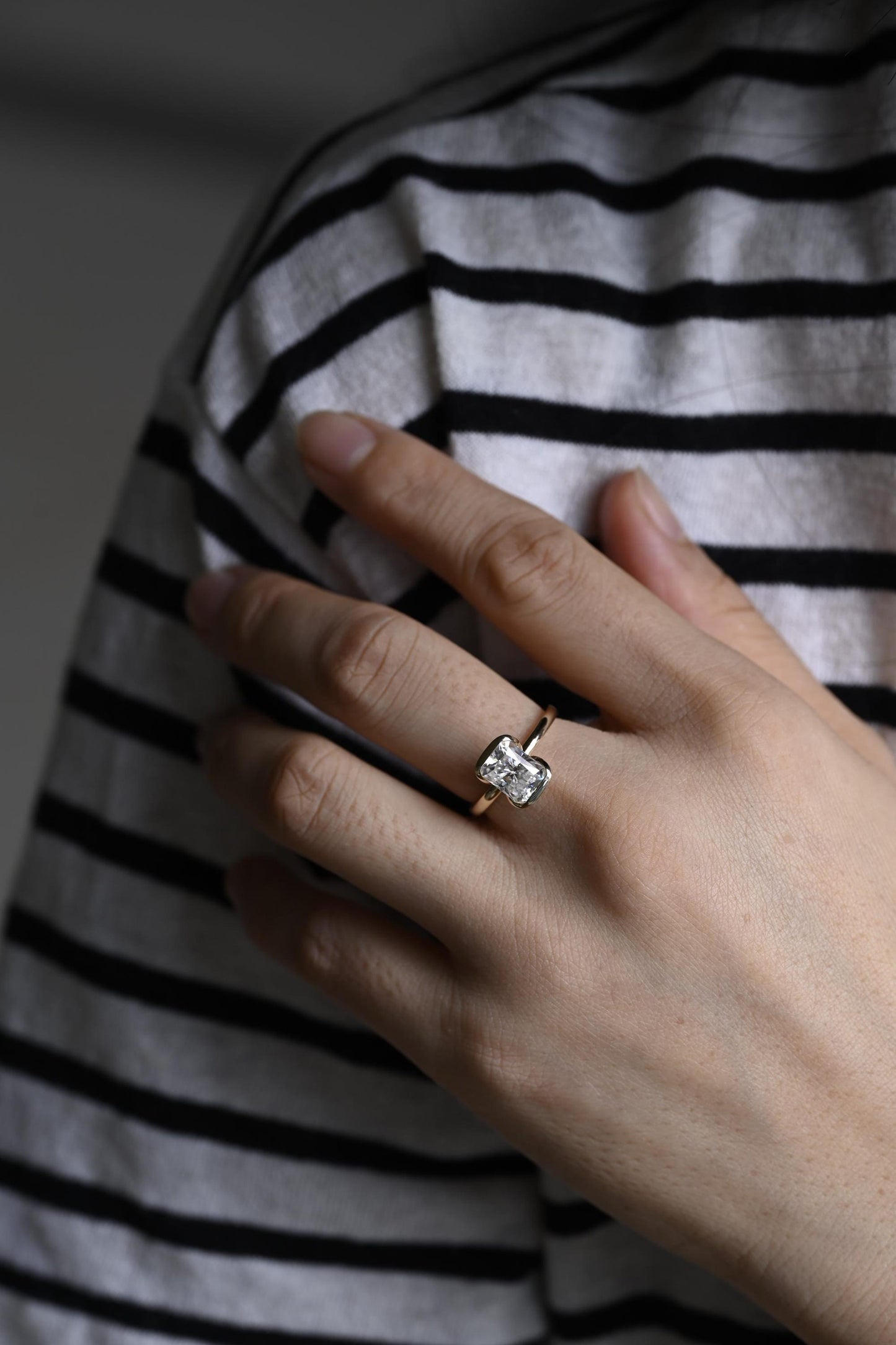 0.80 CT Radiant Cut Half Bezel Moissanite Engagement Ring