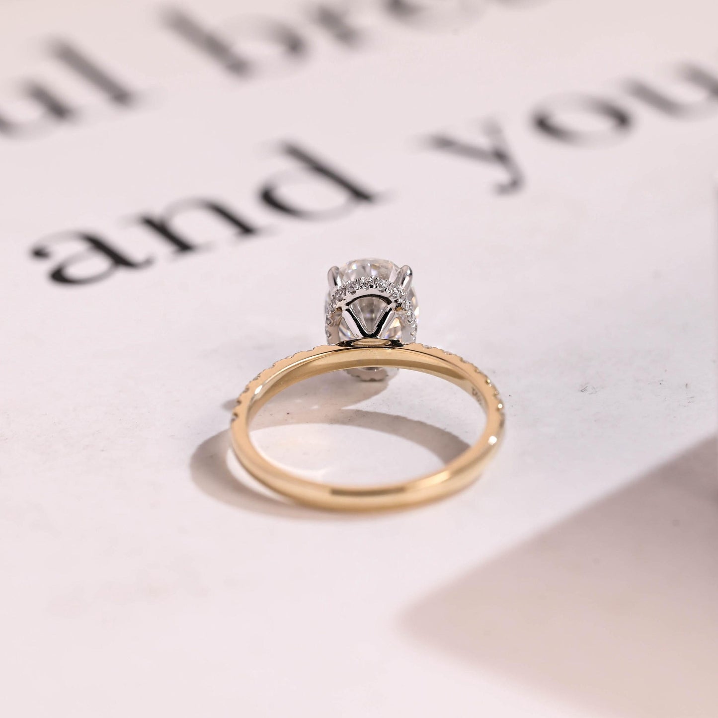 2.0 CT Oval Cut Hidden Halo Moissanite Engagement Ring