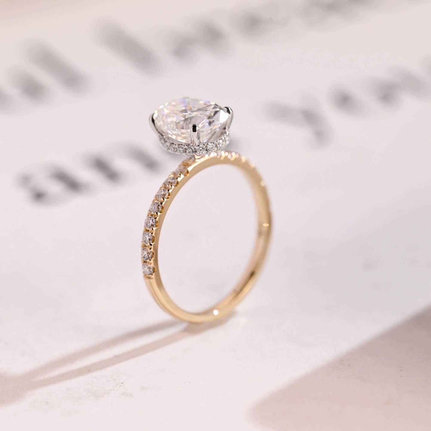 2.0 CT Oval Cut Hidden Halo Moissanite Engagement Ring