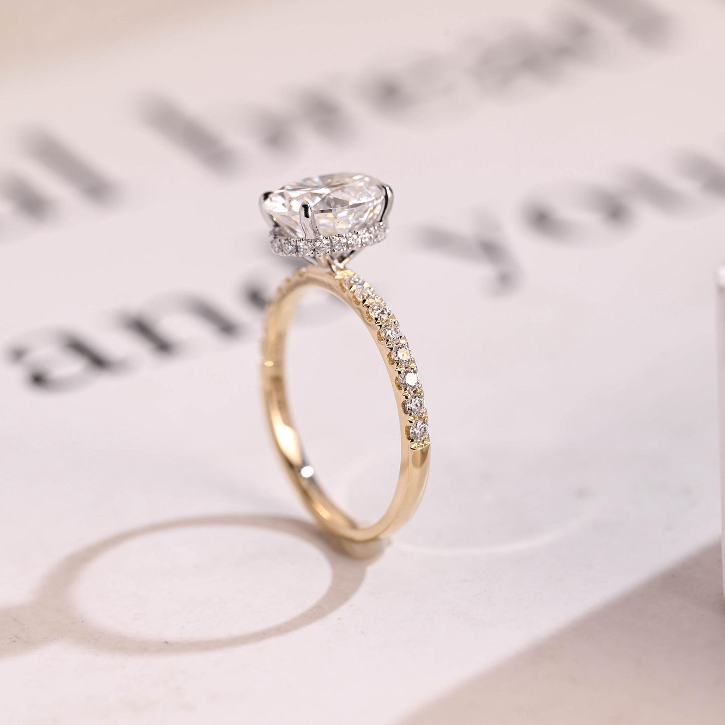 2.0 CT Oval Cut Hidden Halo Moissanite Engagement Ring