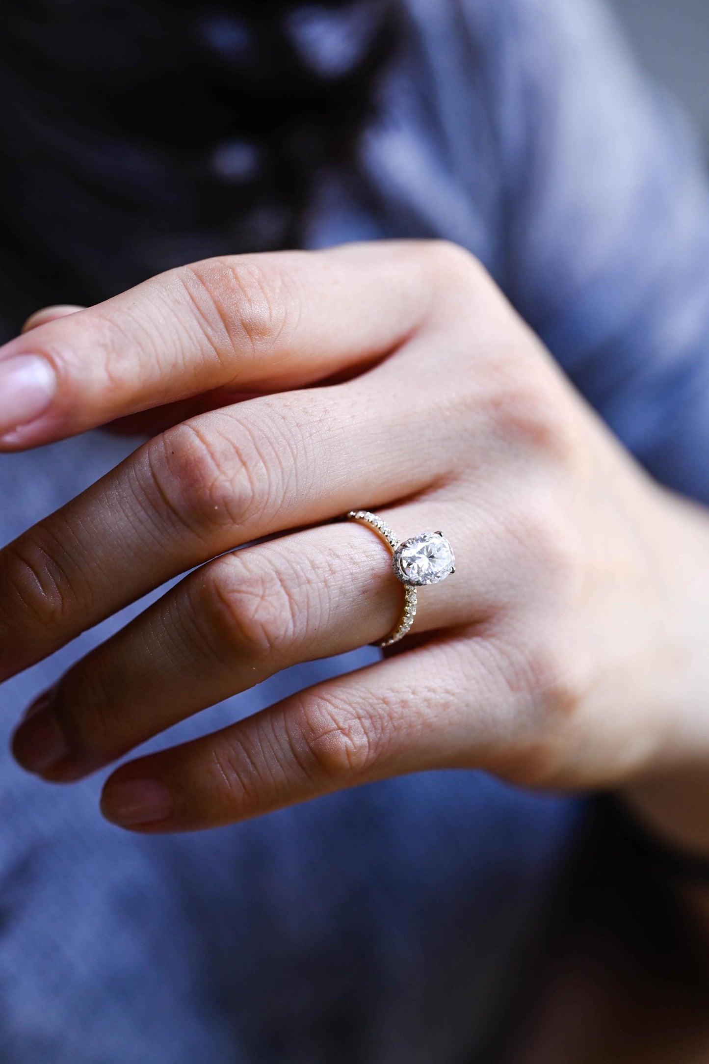2.0 CT Oval Cut Hidden Halo Moissanite Engagement Ring