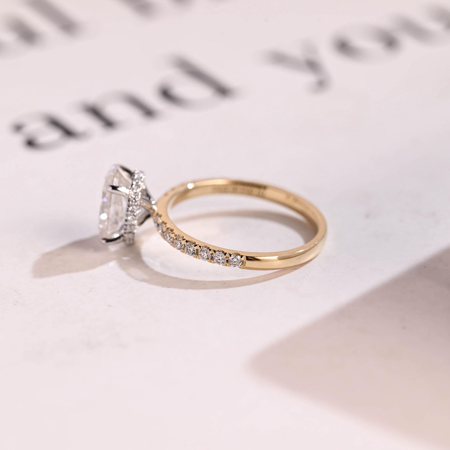 2.0 CT Oval Cut Hidden Halo Moissanite Engagement Ring