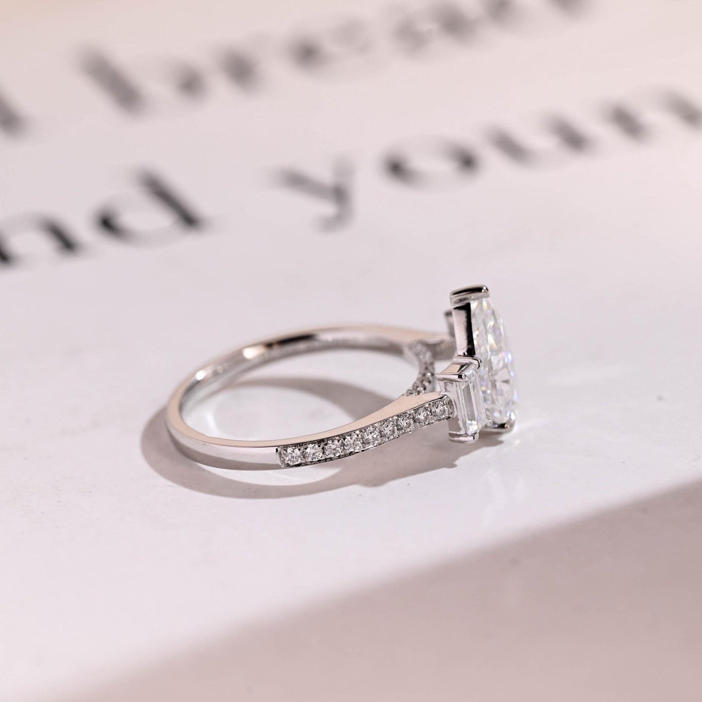 2.5 CT Pear Cut Three Stone Moissanite Engagement Ring