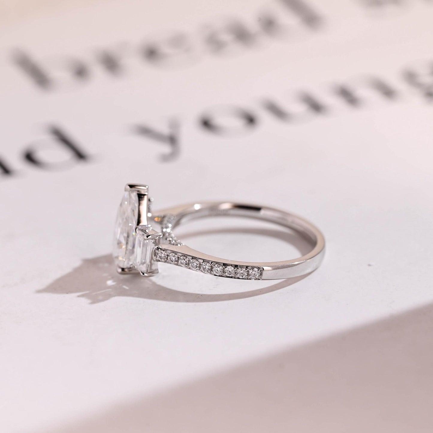 2.5 CT Pear Cut Three Stone Moissanite Engagement Ring