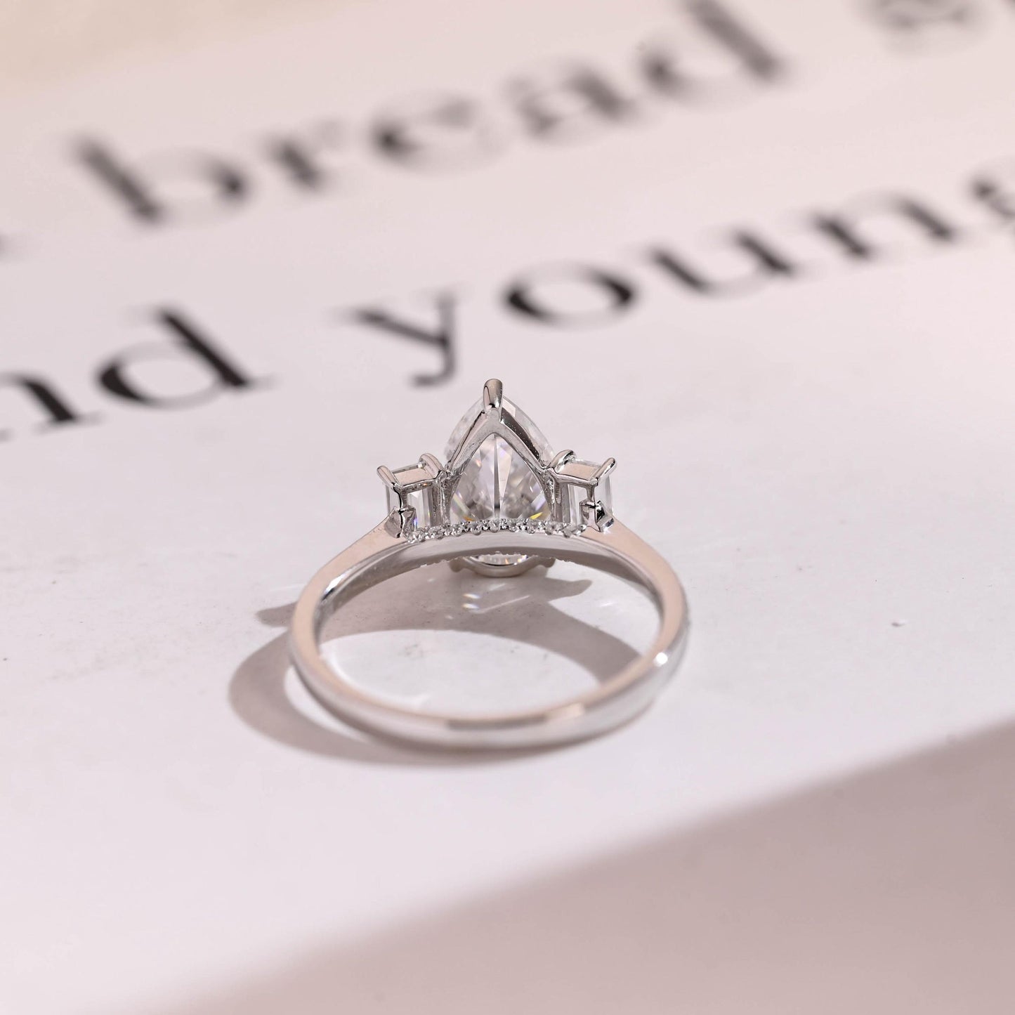 2.5 CT Pear Cut Three Stone Moissanite Engagement Ring