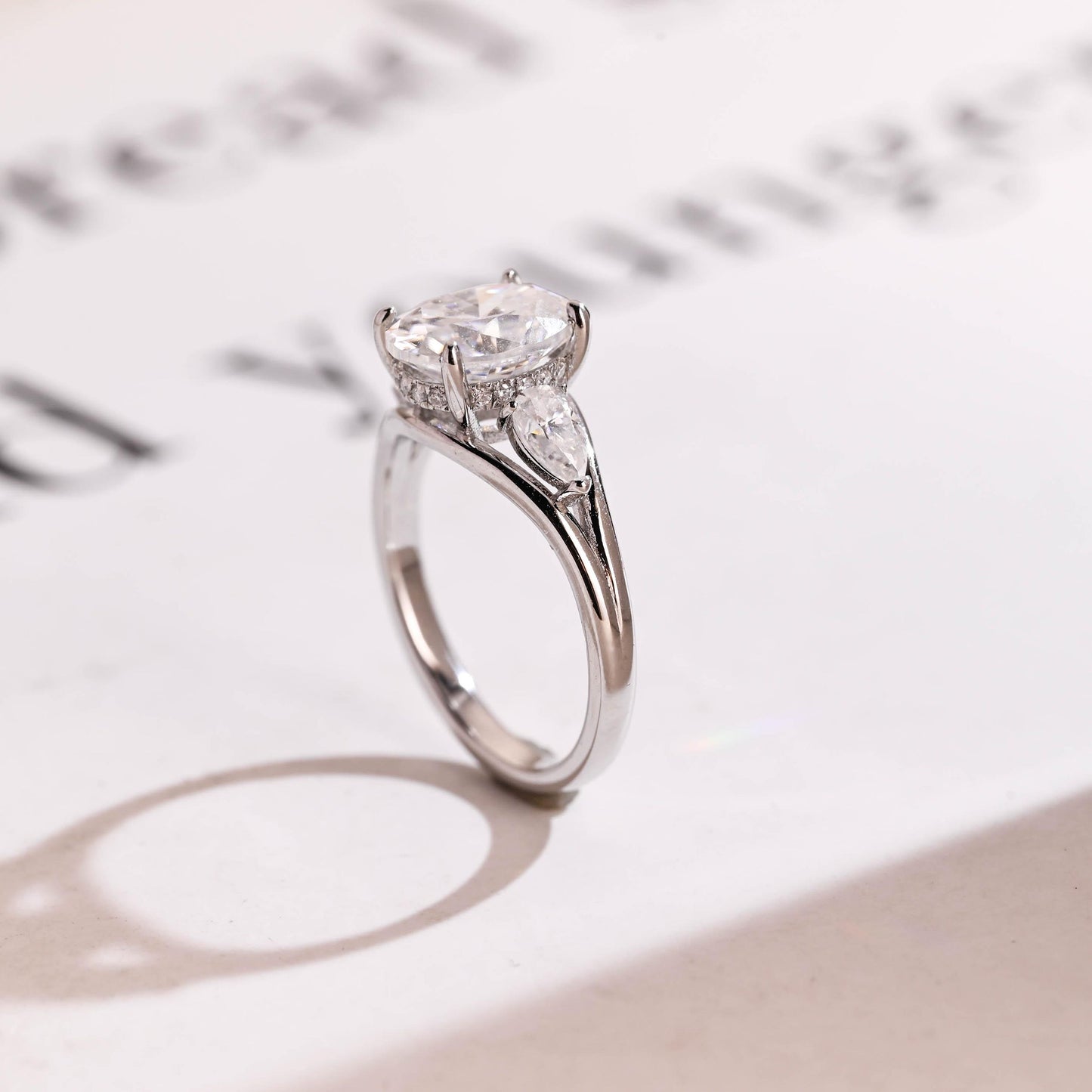 2.0 CT Oval Cut Three Stone Moissanite Engagement Ring