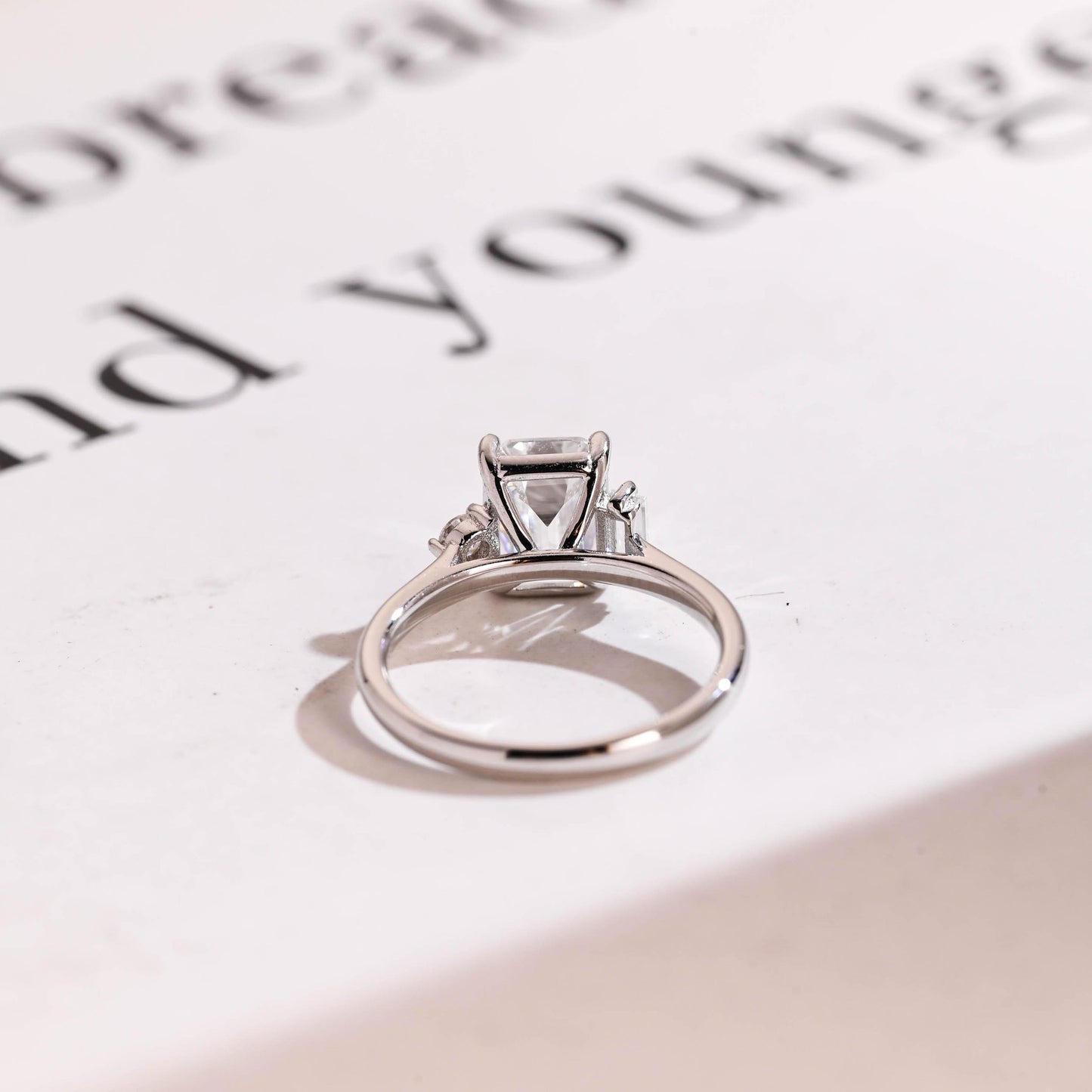 2.0 CT Emerald Cut Three Stone Moissanite Engagement Ring