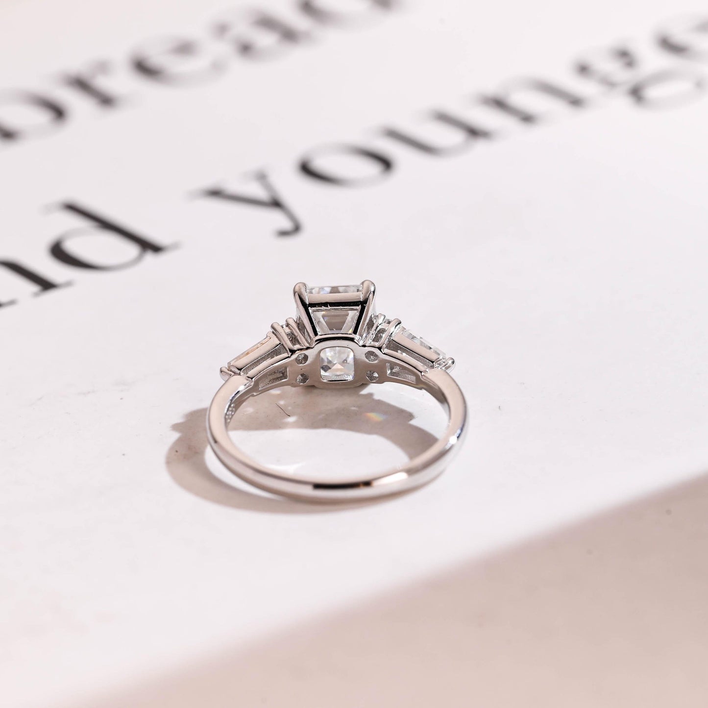 2.0 CT Emerald Cut Three Stone Moissanite Engagement Ring