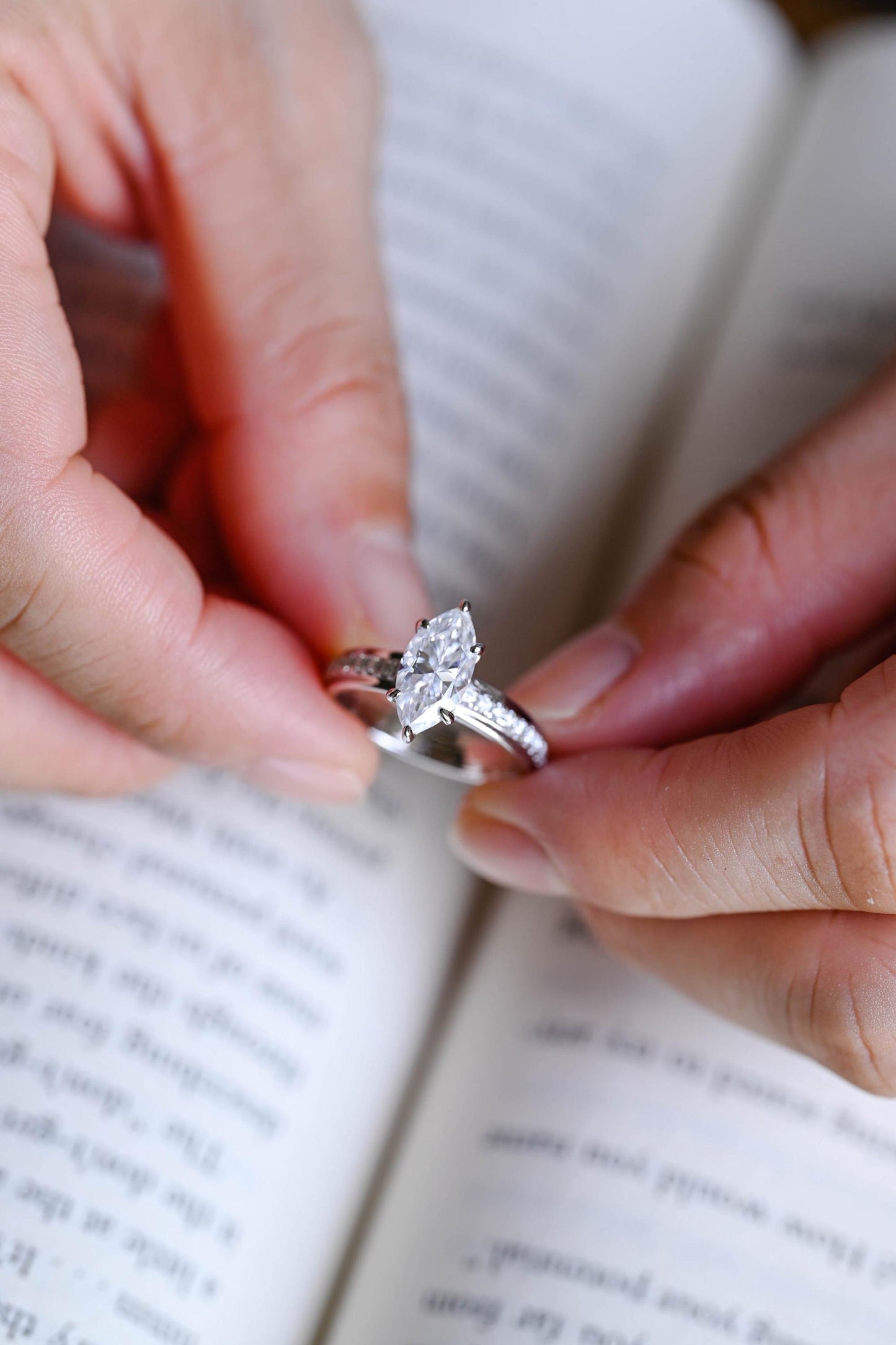 2.0 CT Marquise Cut Pave Moissanite Engagement Ring