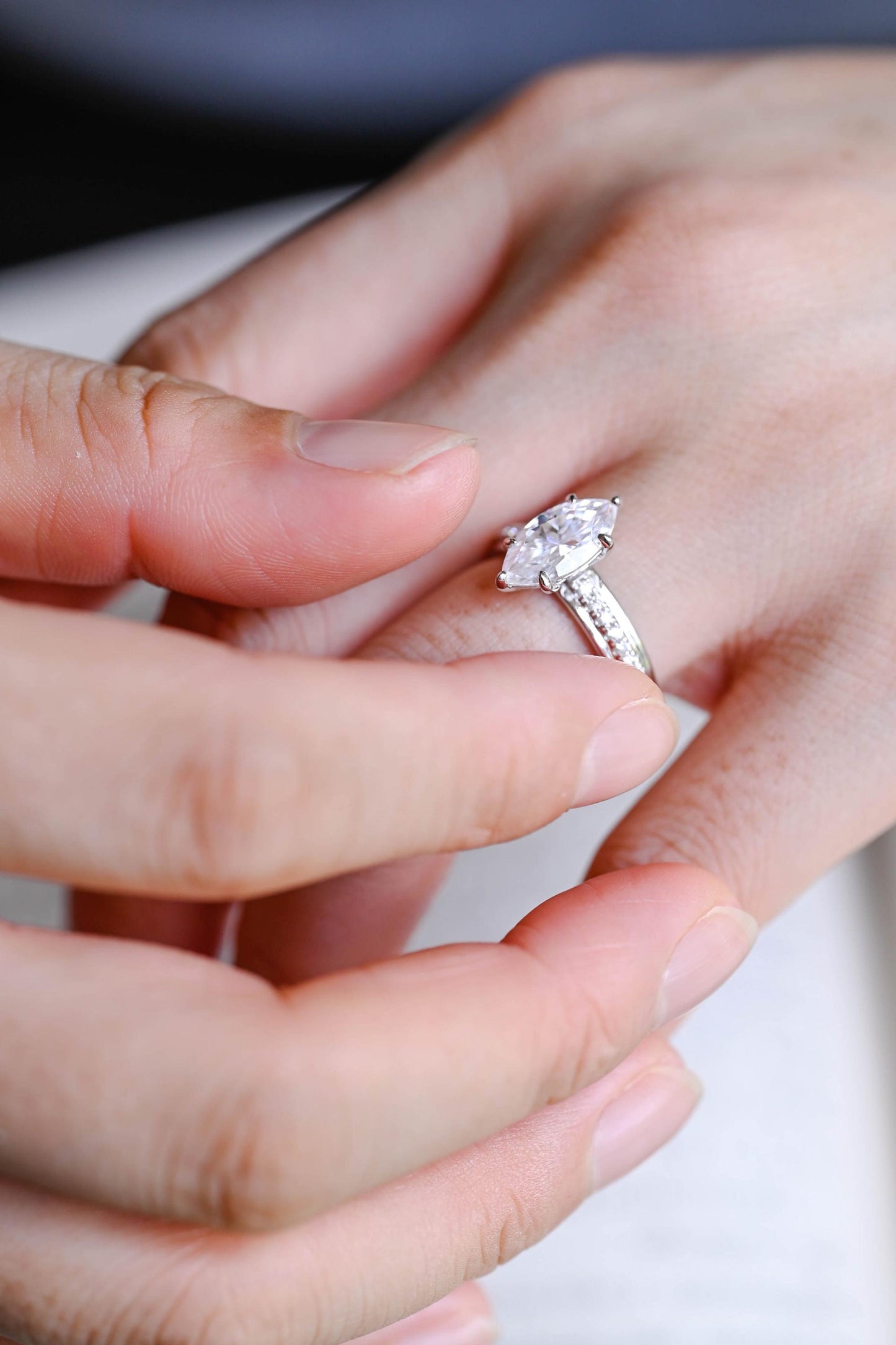2.0 CT Marquise Cut Pave Moissanite Engagement Ring