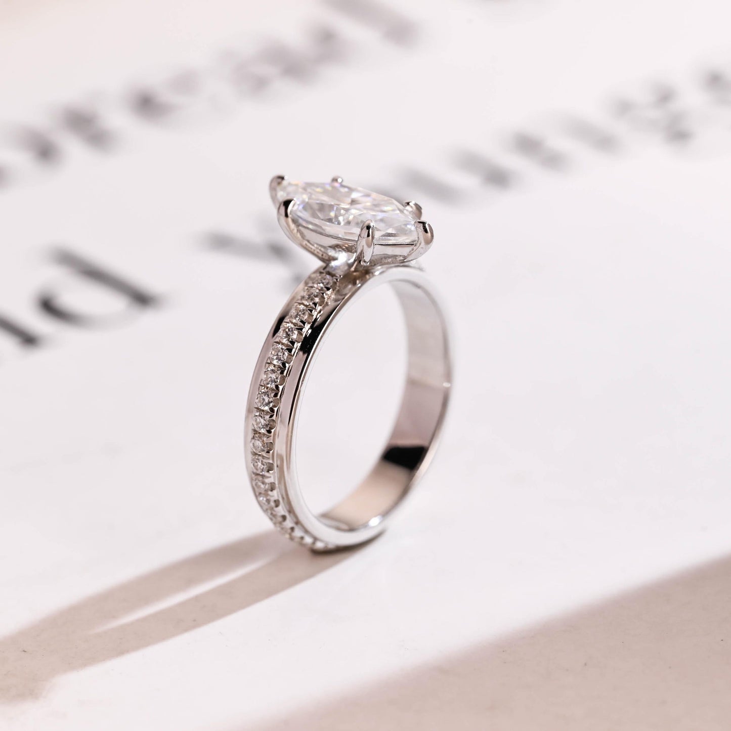 2.0 CT Marquise Cut Pave Moissanite Engagement Ring