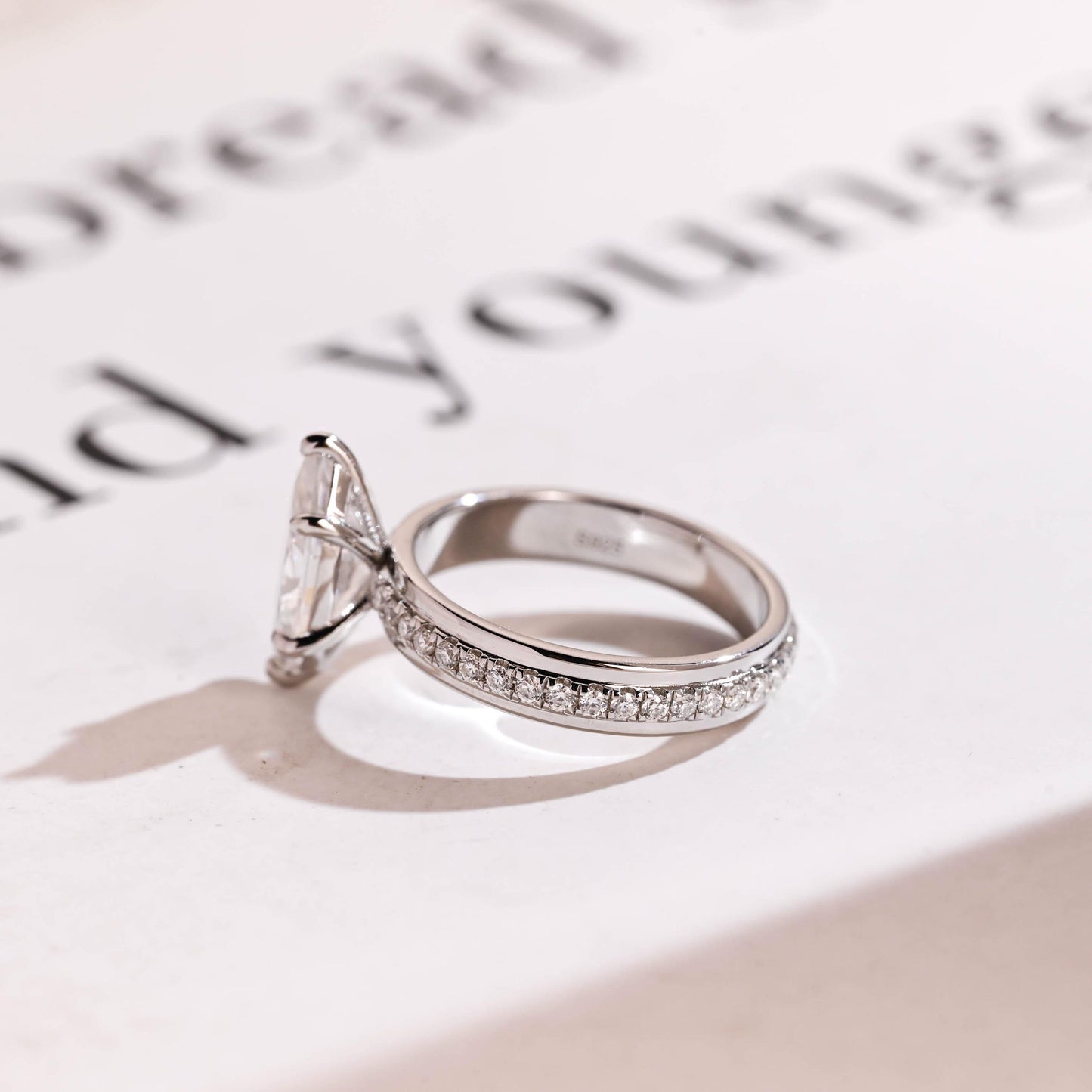 2.0 CT Marquise Cut Pave Moissanite Engagement Ring