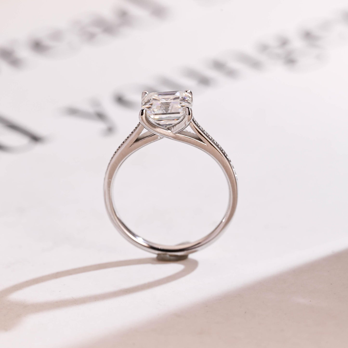 2.0 CT Asscher Cut Solitaire Moissanite Engagement Ring