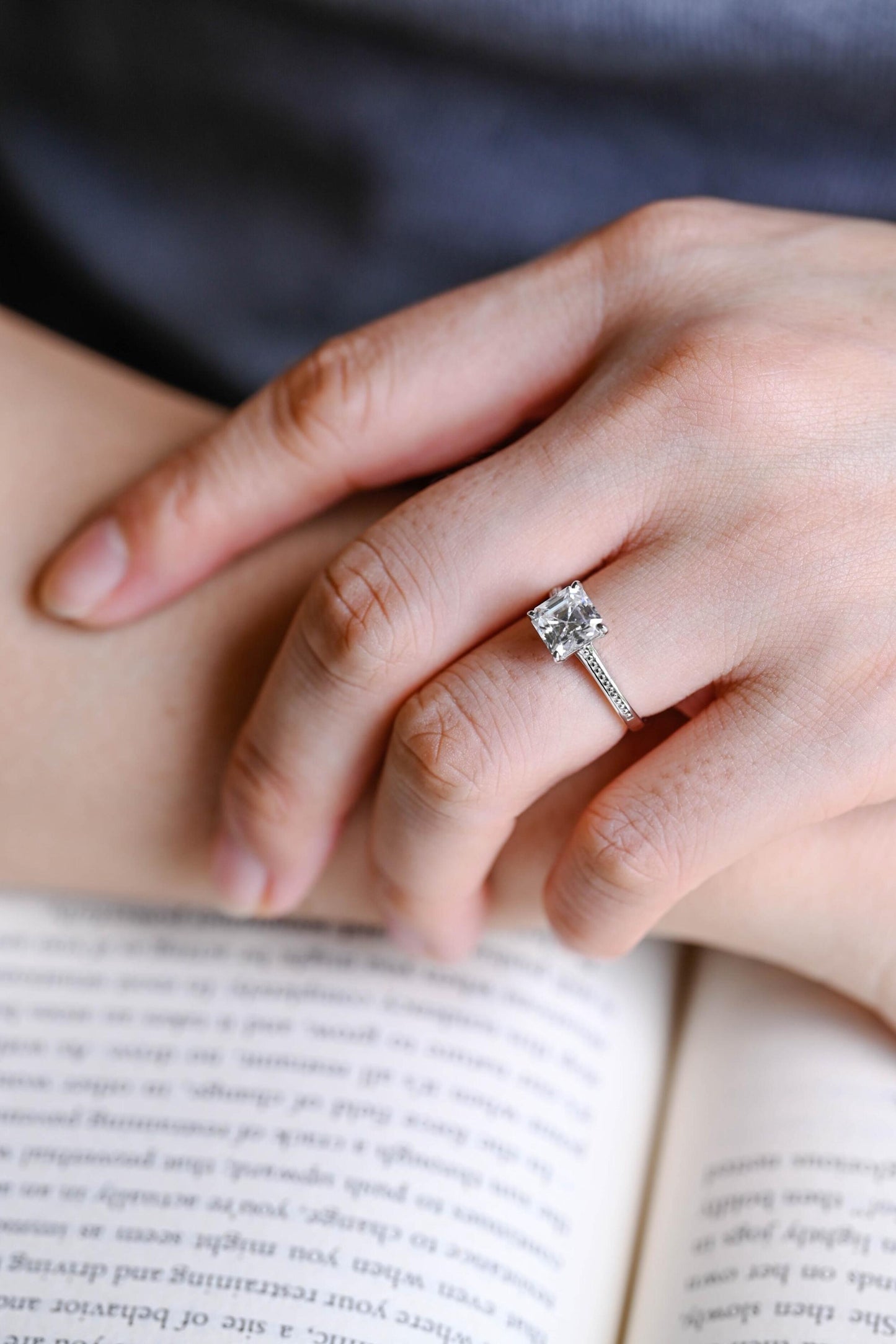 2.0 CT Asscher Cut Solitaire Moissanite Engagement Ring