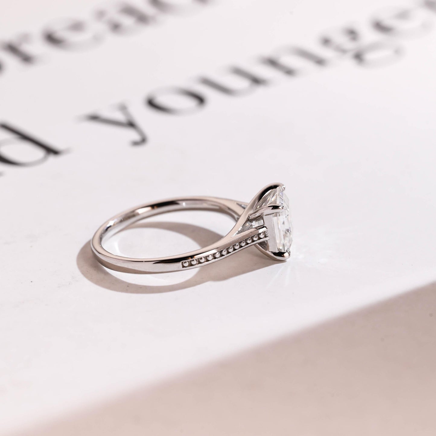 2.0 CT Asscher Cut Solitaire Moissanite Engagement Ring