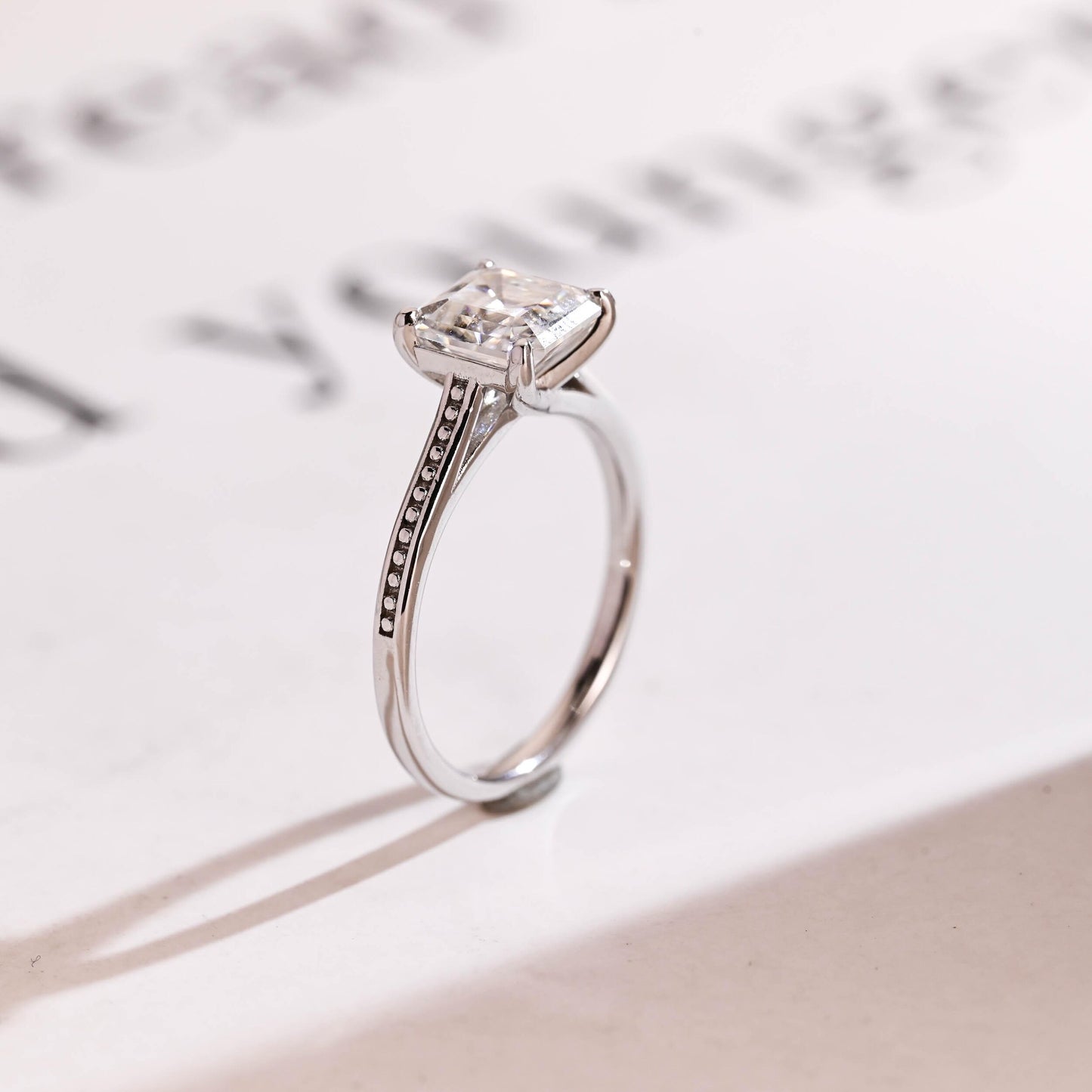 2.0 CT Asscher Cut Solitaire Moissanite Engagement Ring